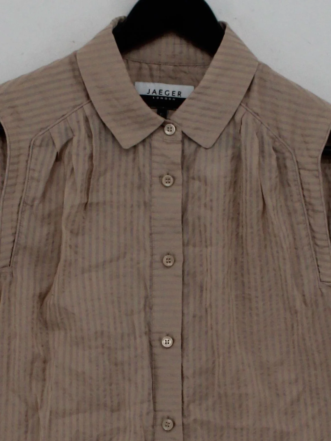 Jaeger Women's Shirt UK 12 Tan Cotton with Silk Basic - Image 3
