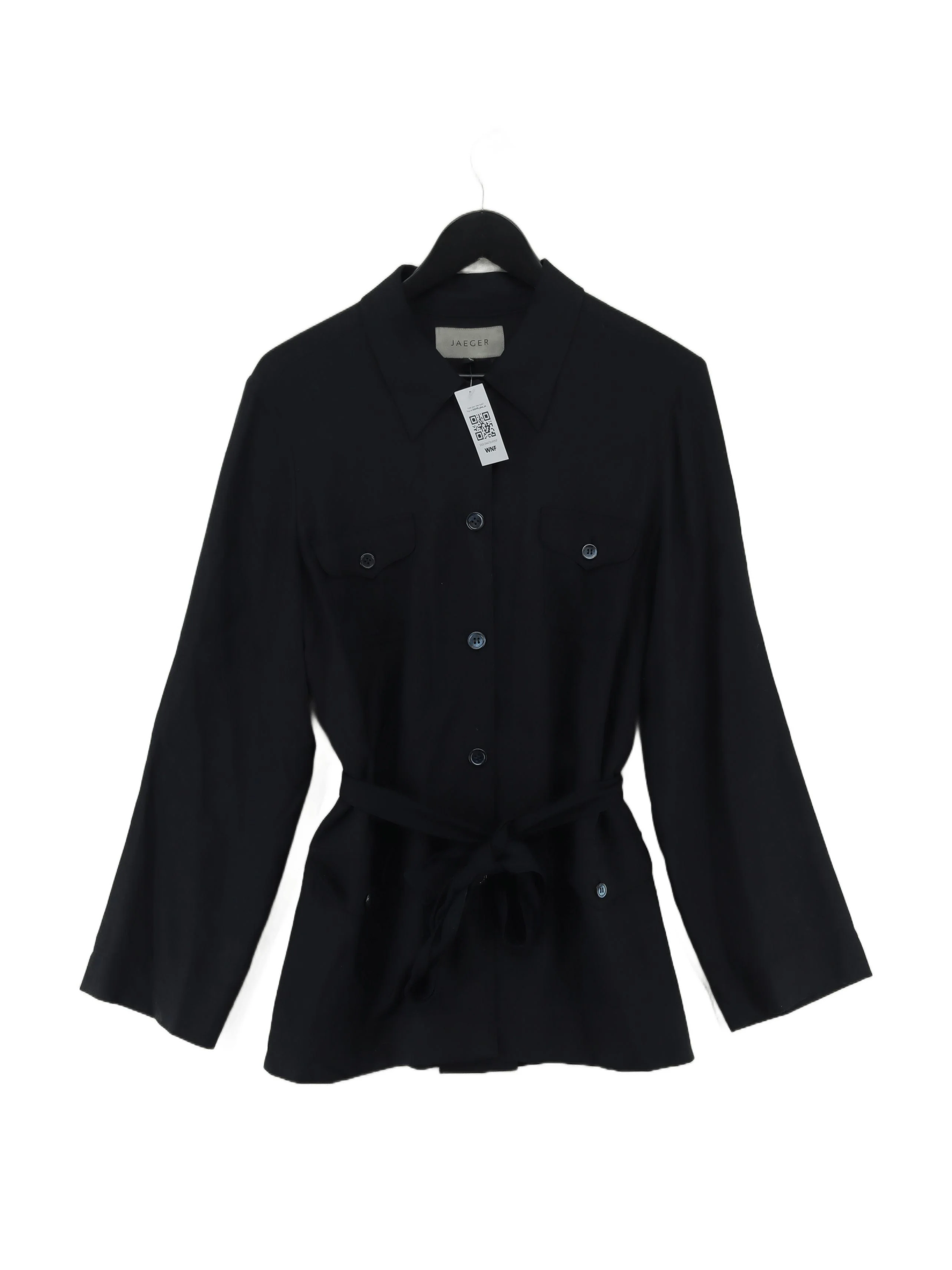 Jaeger Women's Shirt UK 14 Black Silk with Viscose Long Sleeve Collared Basic