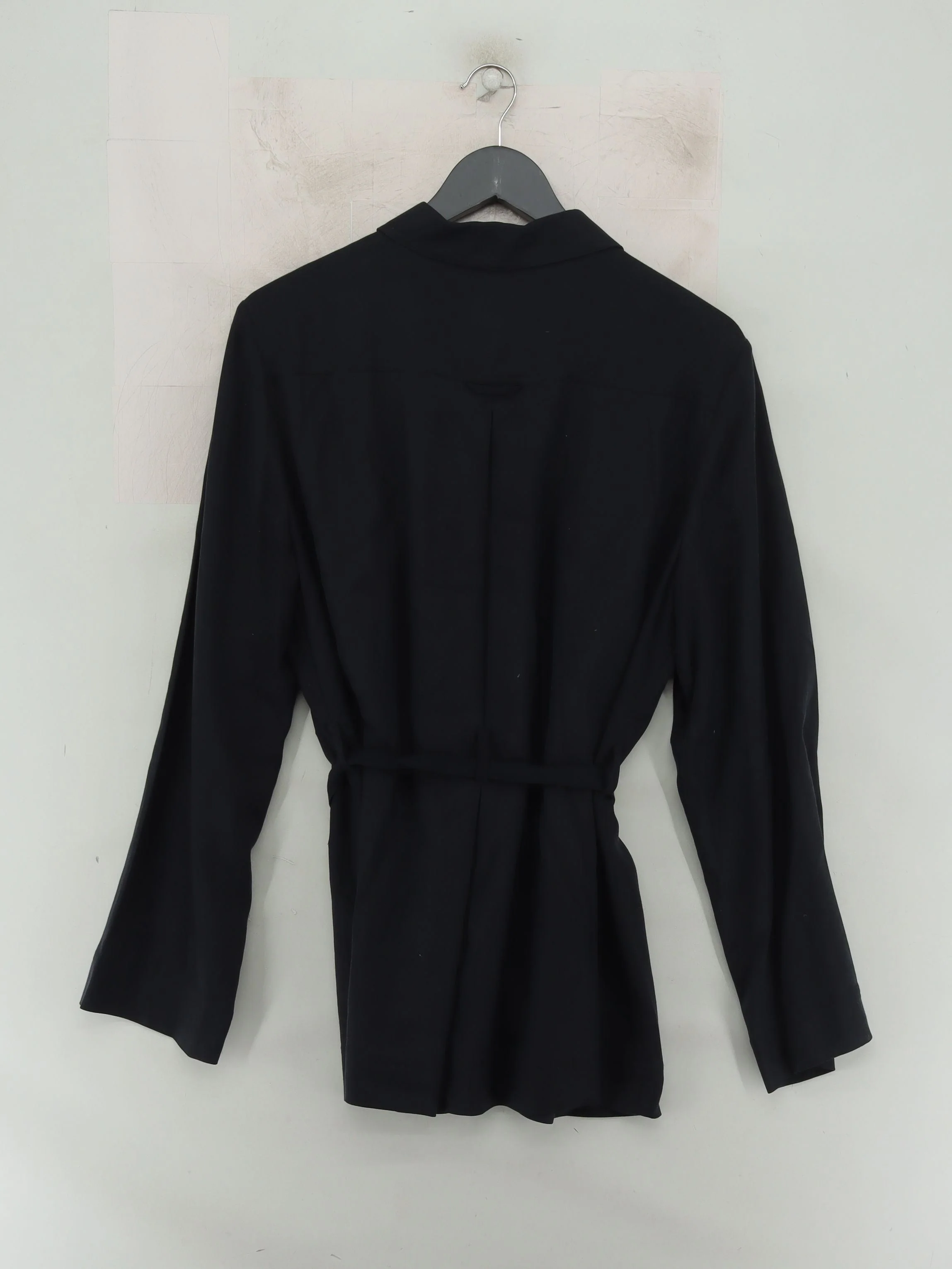 Jaeger Women's Shirt UK 14 Black Silk with Viscose Long Sleeve Collared Basic - Image 2