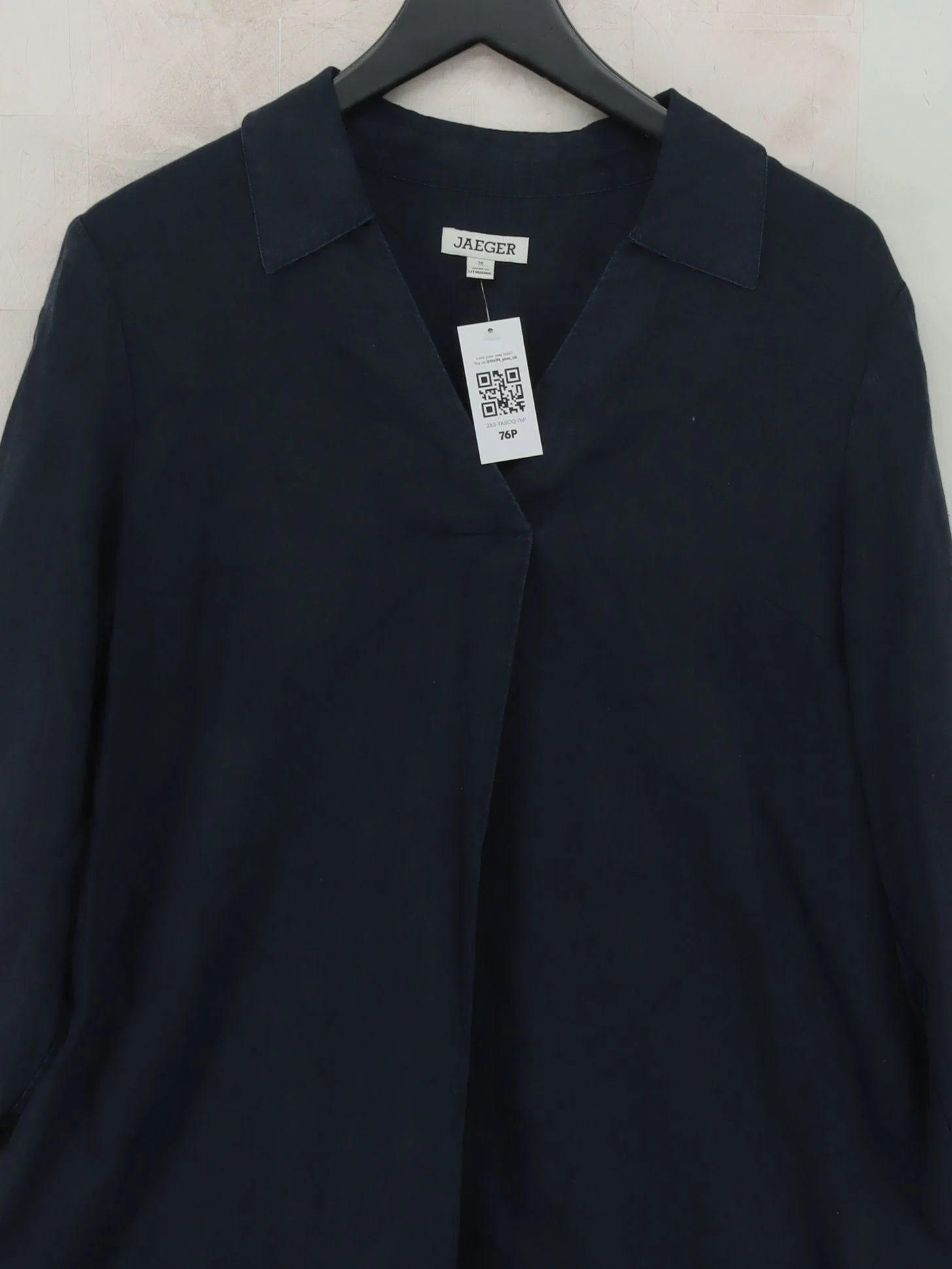 Jaeger Women's Shirt UK 16 Blue 100% Linen Long Sleeve Collared Basic - Image 3