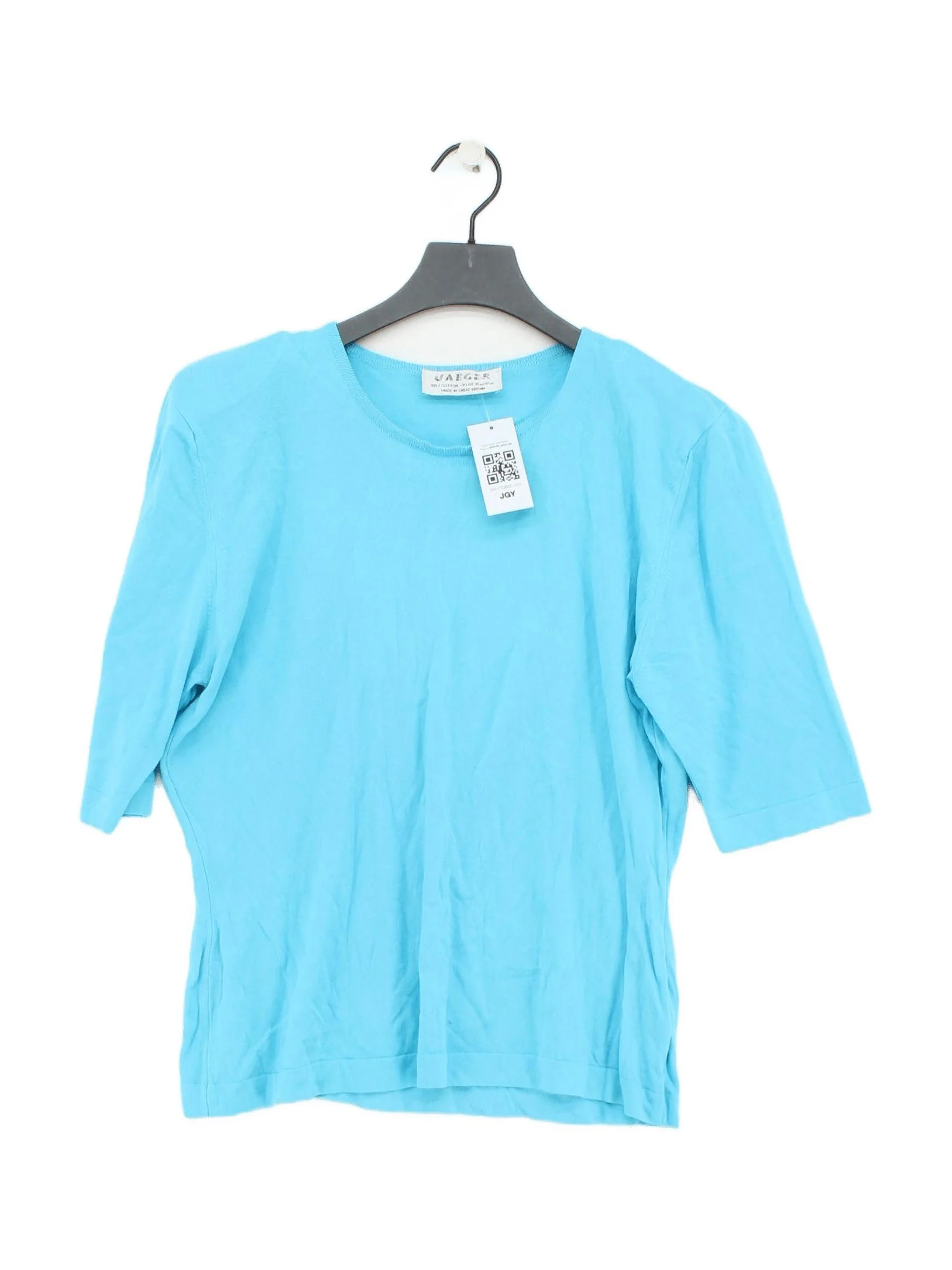 Jaeger Women's T-Shirt M Blue 100% Cotton Short Sleeve Round Neck Basic