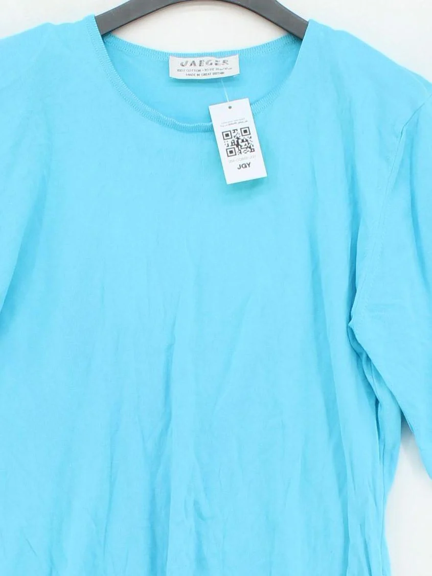 Jaeger Women's T-Shirt M Blue 100% Cotton Short Sleeve Round Neck Basic - Image 3