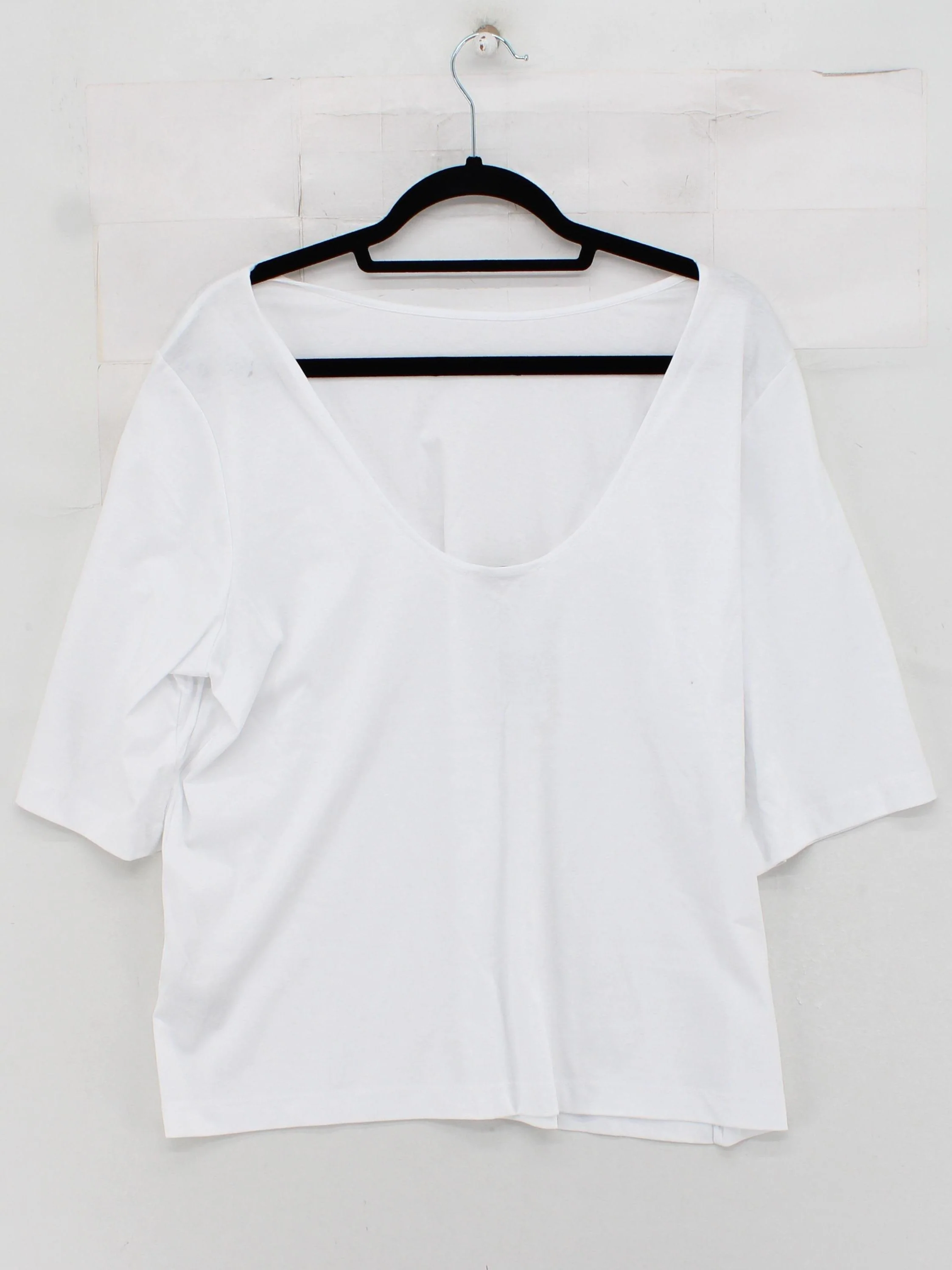 Jaeger Women's T-Shirt UK 20 White 100% Cotton Short Sleeve V-Neck Basic - Image 2
