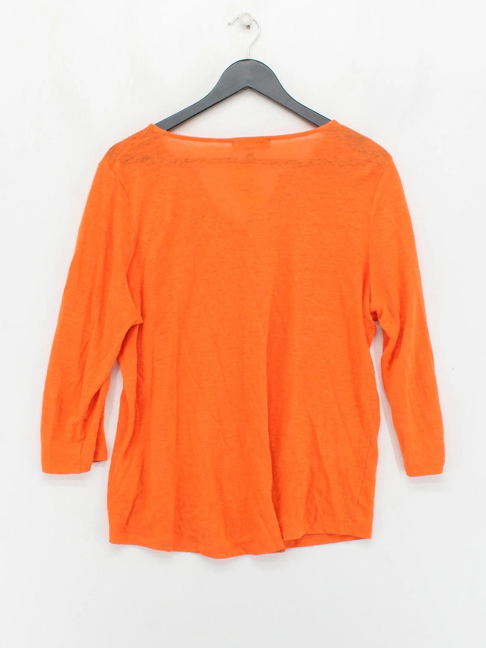Jaeger Women's Top L Orange 100% Linen 3/4 Sleeve V-Neck Basic - Image 2