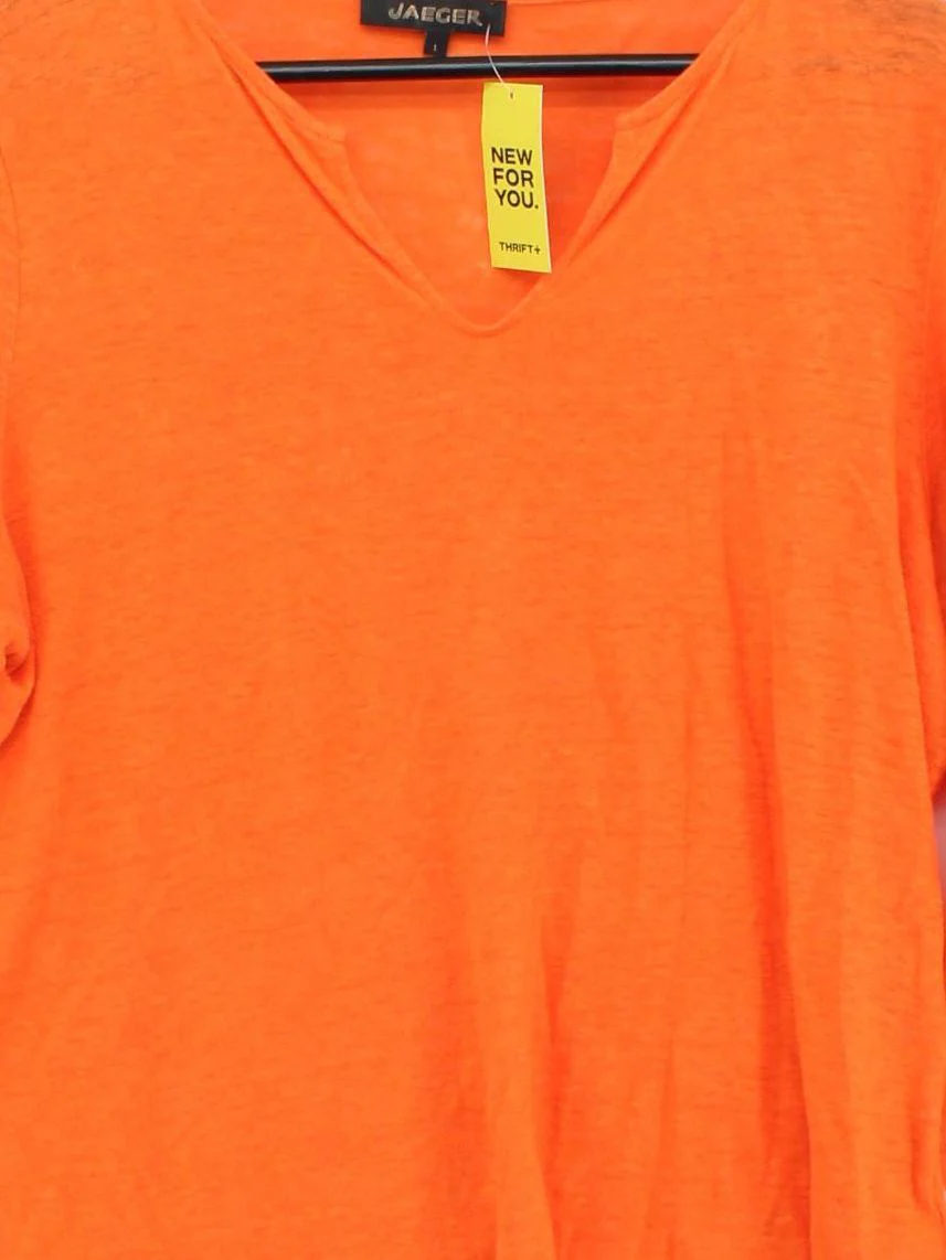 Jaeger Women's Top L Orange 100% Linen 3/4 Sleeve V-Neck Basic - Image 3
