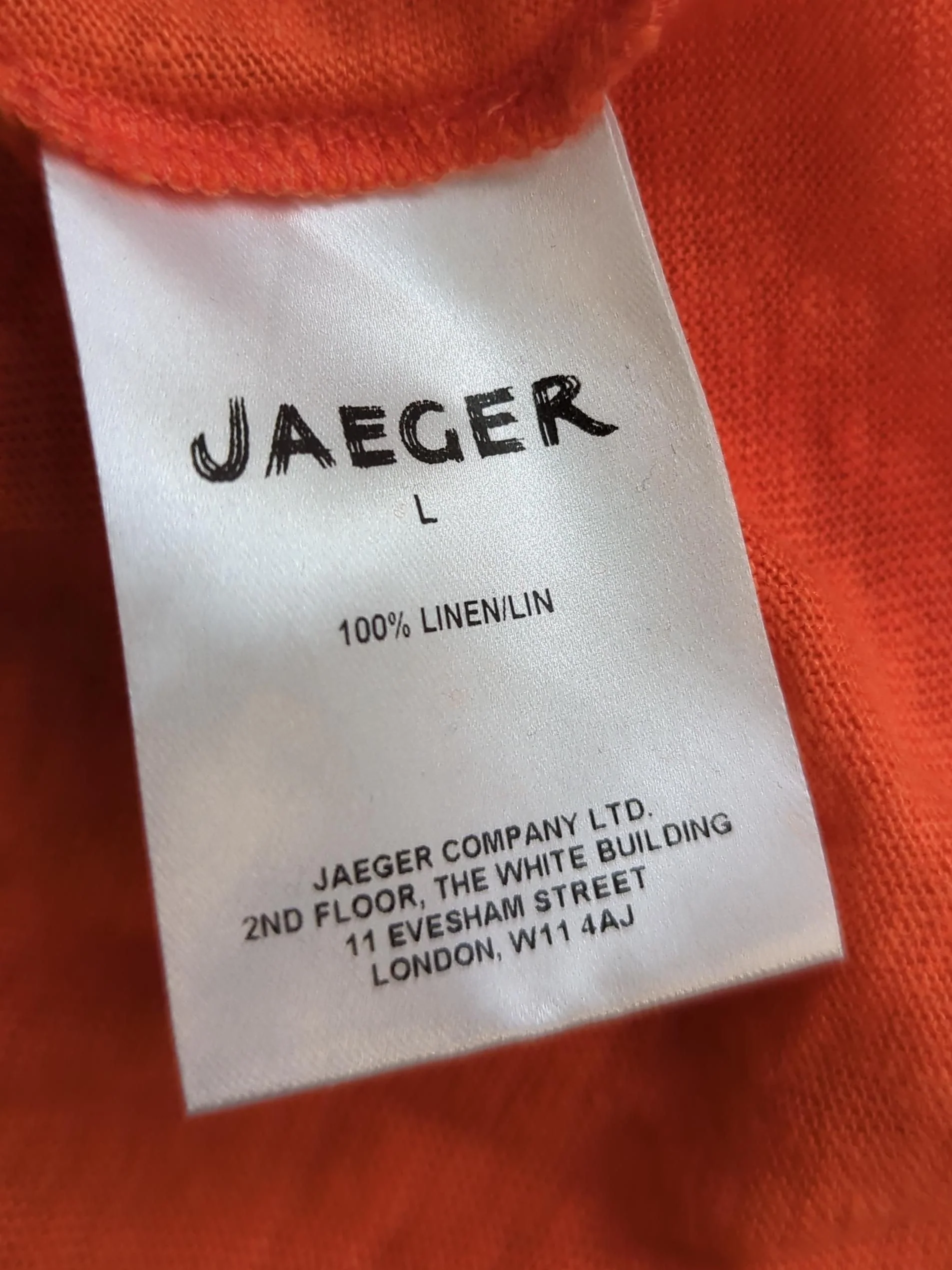 Jaeger Women's Top L Orange 100% Linen 3/4 Sleeve V-Neck Basic - Image 6