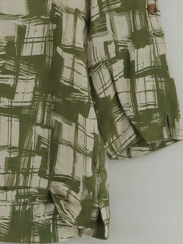 Jaeger Women's Top M Multi Geometric 100% Linen 3/4 Sleeve V-Neck Basic - Image 4