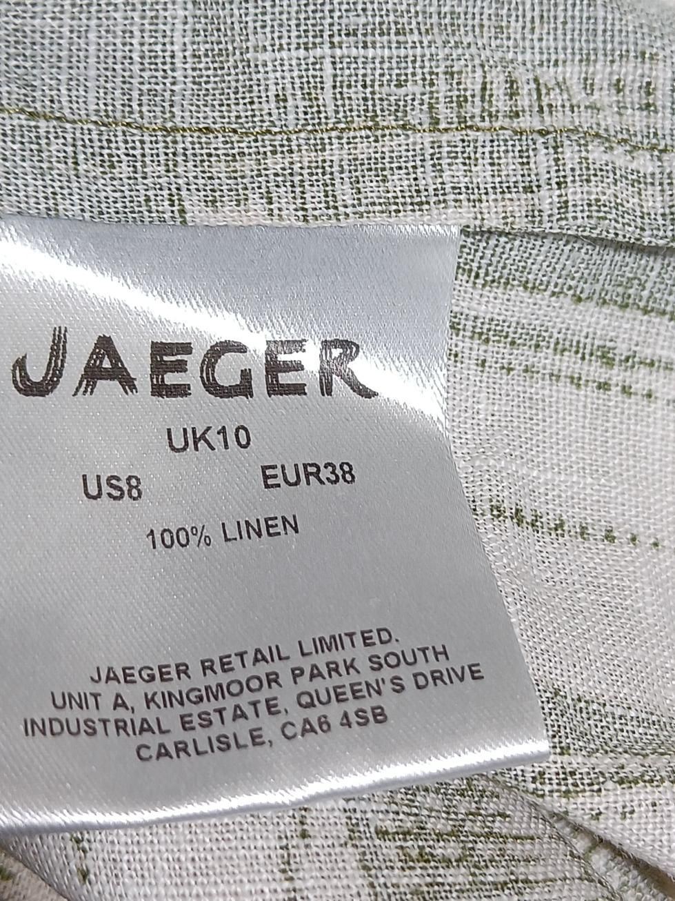 Jaeger Women's Top M Multi Geometric 100% Linen 3/4 Sleeve V-Neck Basic - Image 6
