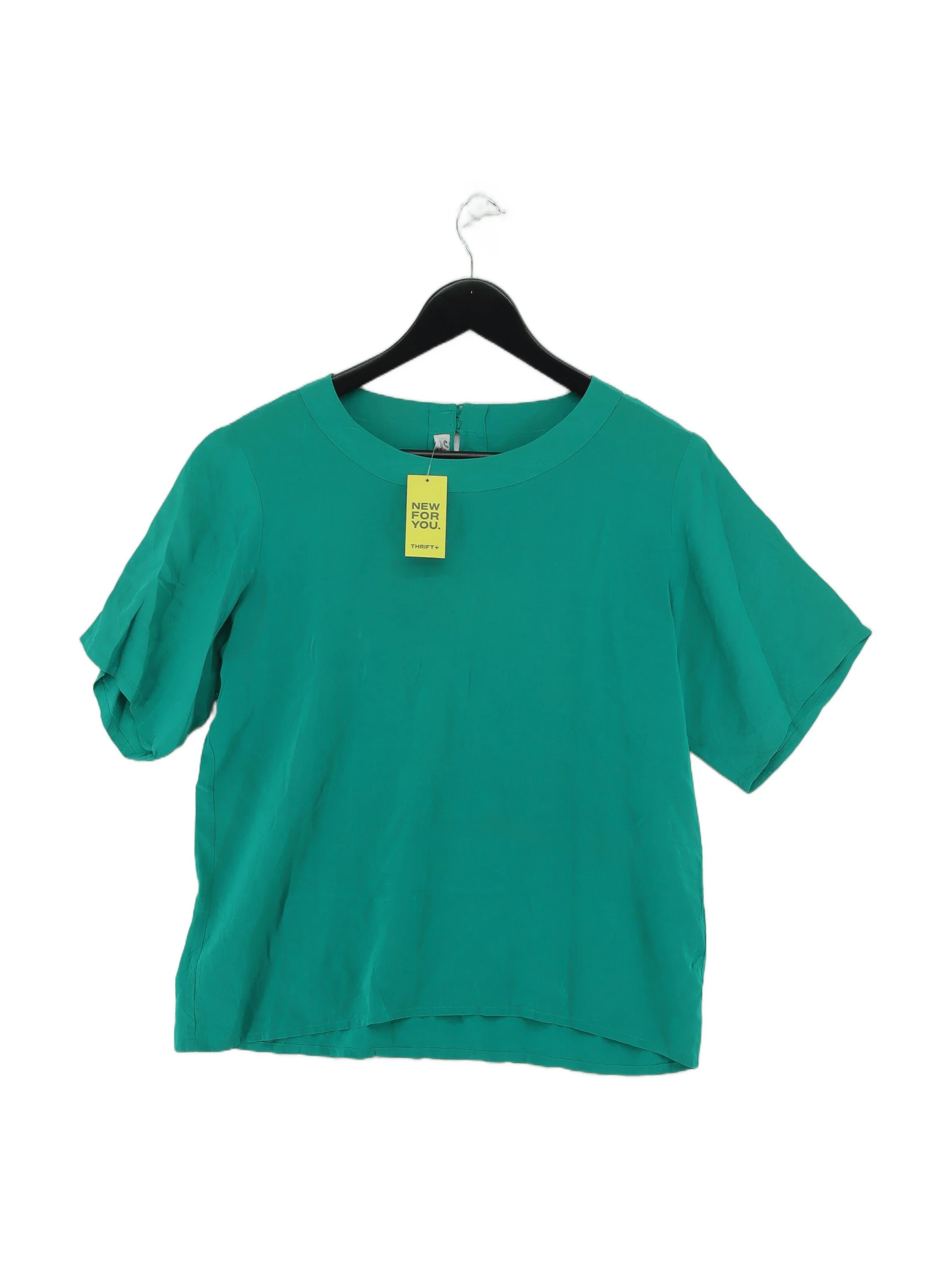 Jaeger Women's Top UK 10 Green 100% Silk Short Sleeve Round Neck Basic