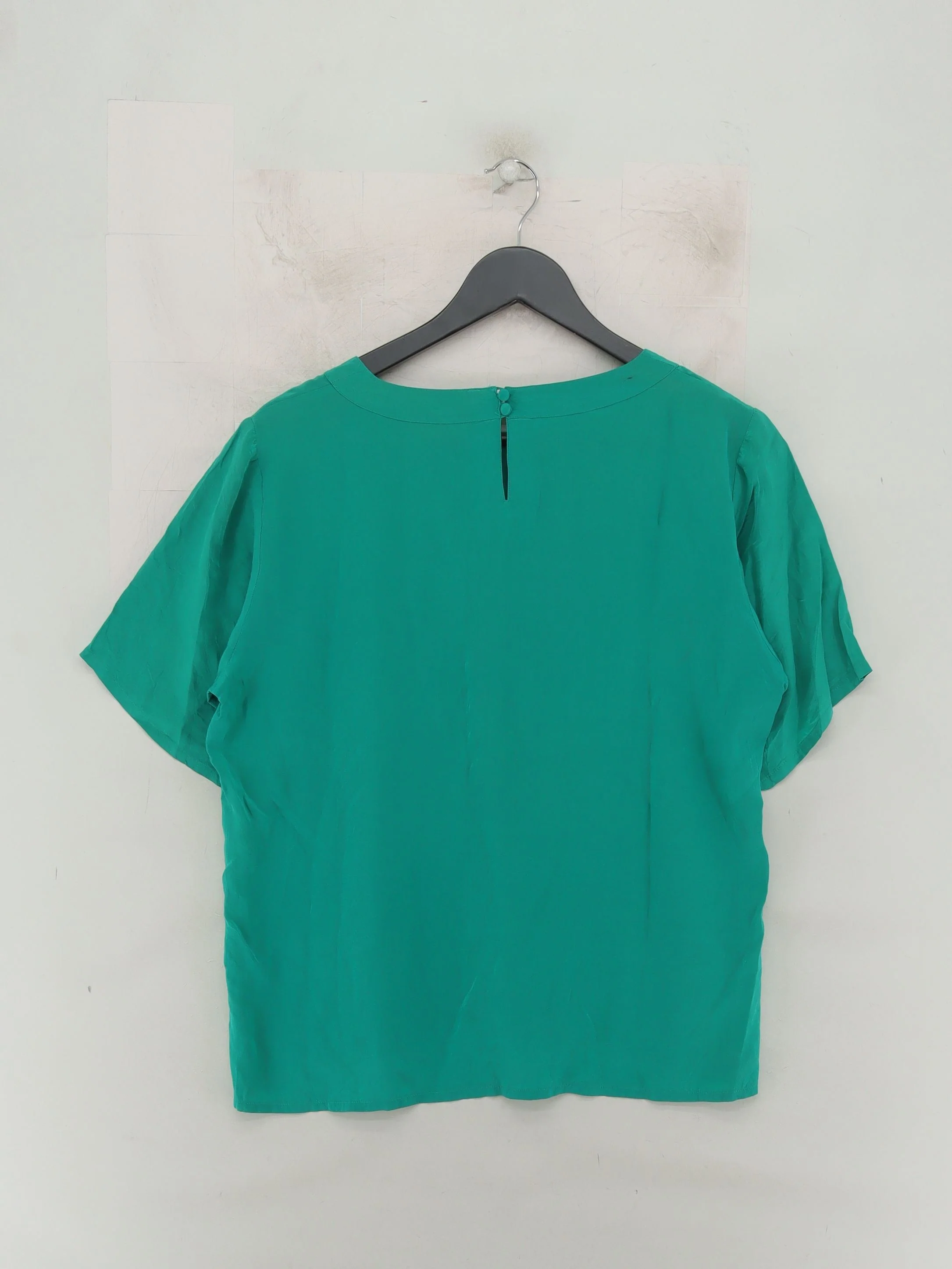 Jaeger Women's Top UK 10 Green 100% Silk Short Sleeve Round Neck Basic - Image 2