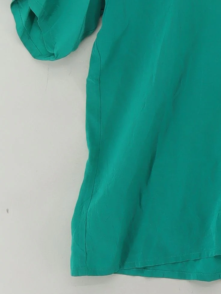 Jaeger Women's Top UK 10 Green 100% Silk Short Sleeve Round Neck Basic - Image 4