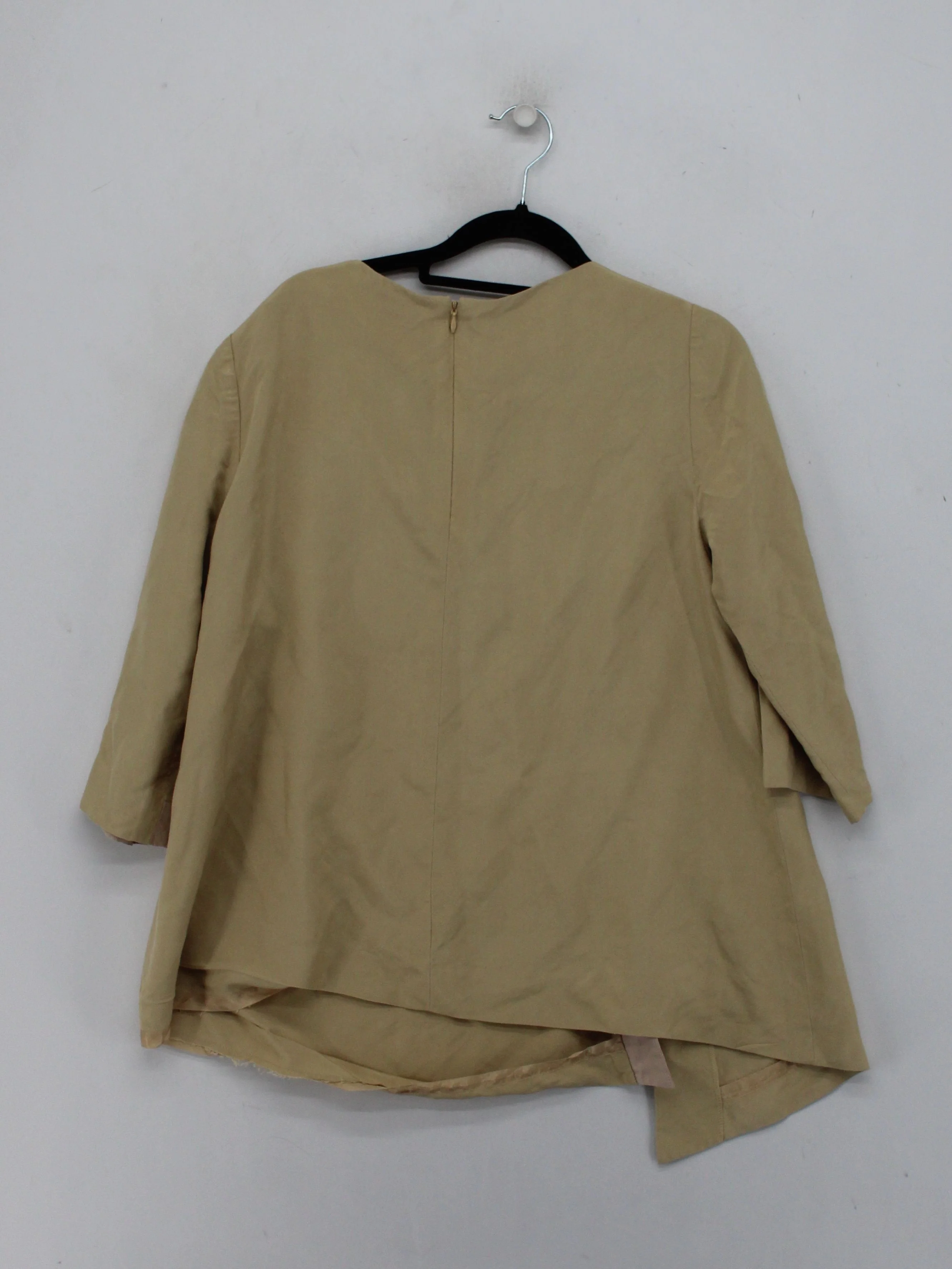 Jaeger Women's Top UK 10 Tan 100% Silk 3/4 Sleeve Square Neck Basic - Image 2