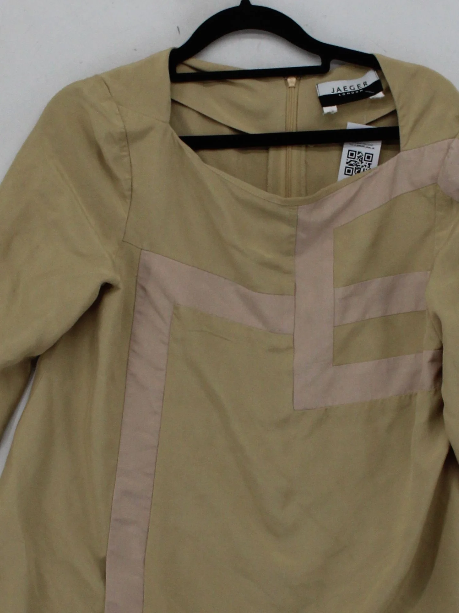 Jaeger Women's Top UK 10 Tan 100% Silk 3/4 Sleeve Square Neck Basic - Image 3