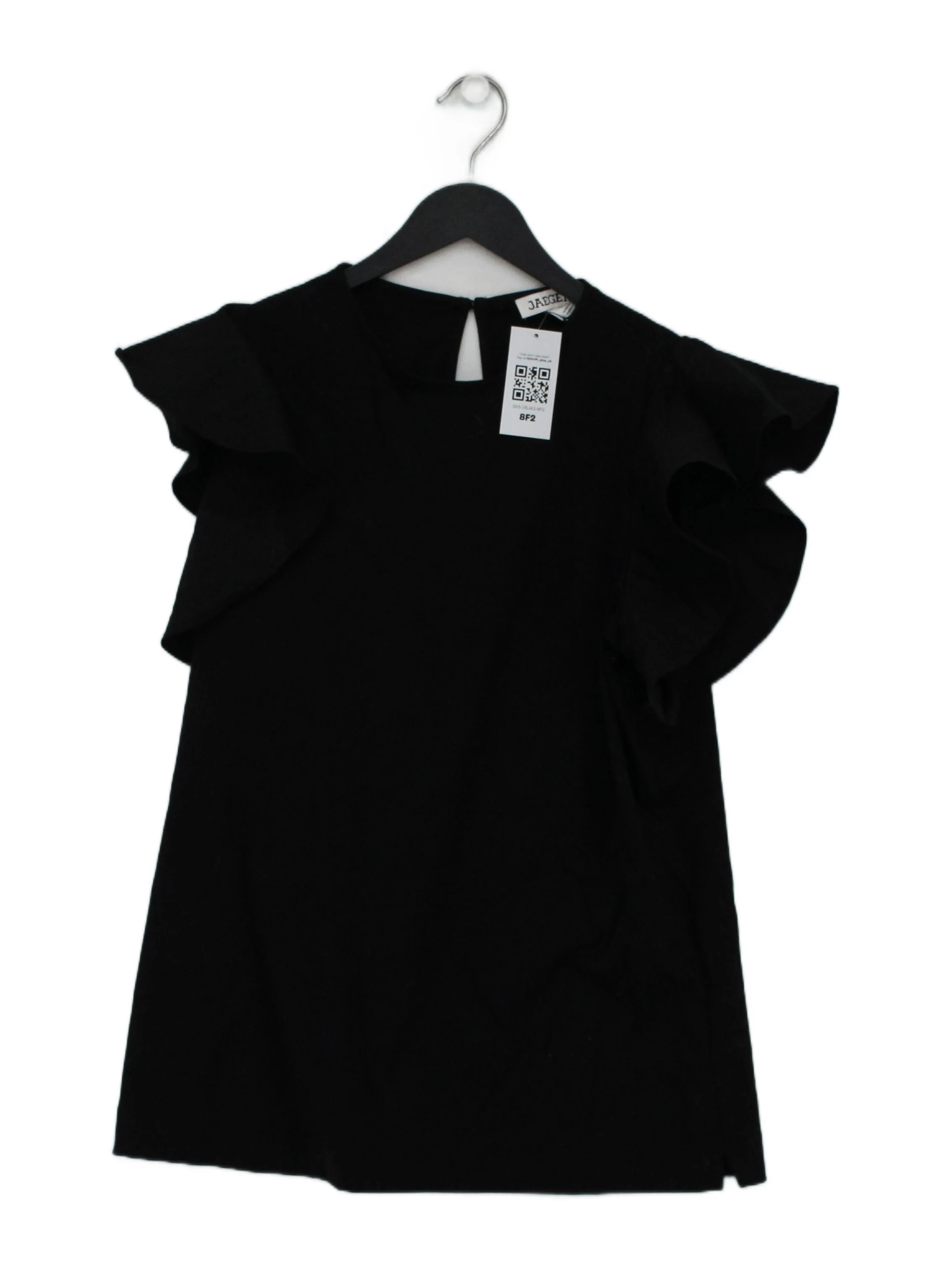 Jaeger Women's Top UK 12 Black 100% Cotton Short Sleeve Round Neck Basic