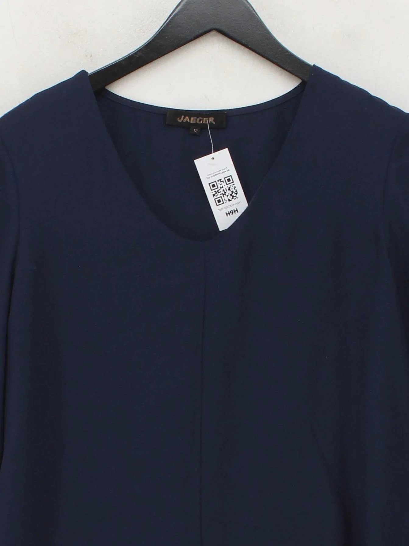 Jaeger Women's Top UK 12 Blue 100% Polyester 3/4 Sleeve V-Neck Basic - Image 3