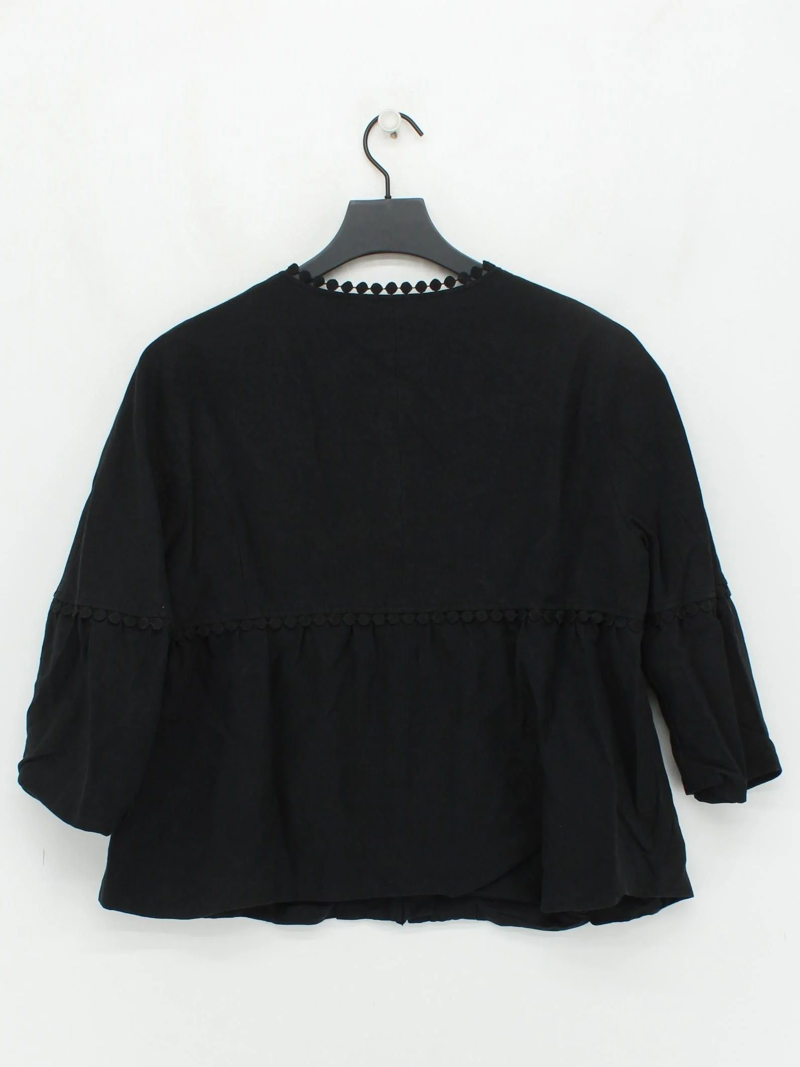 Jaeger Women's Top UK 14 Black Silk with Linen 3/4 Sleeve Round Neck Basic - Image 2