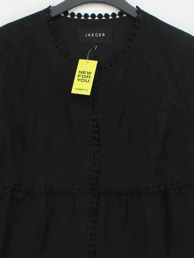 Jaeger Women's Top UK 14 Black Silk with Linen 3/4 Sleeve Round Neck Basic - Image 3