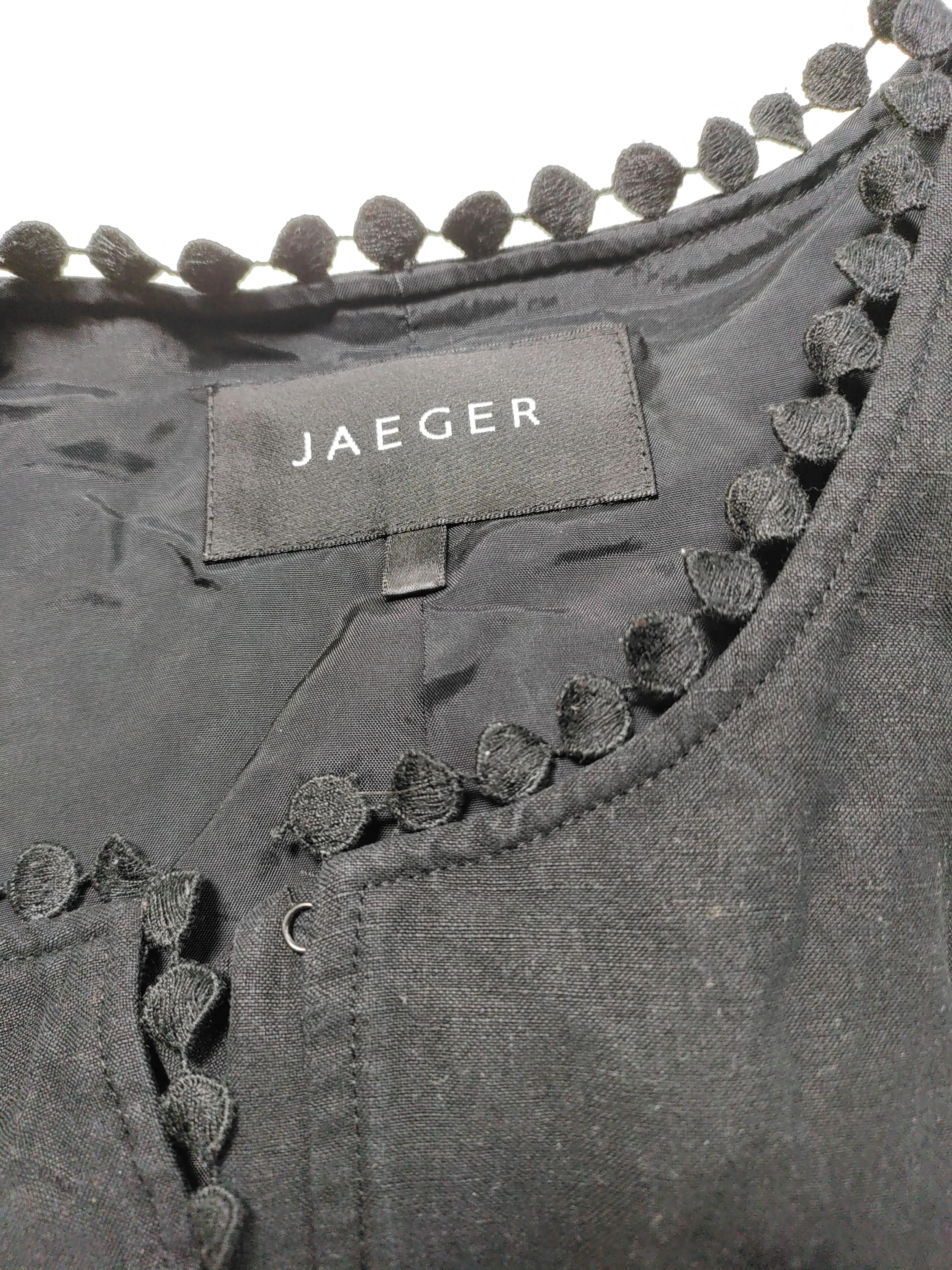 Jaeger Women's Top UK 14 Black Silk with Linen 3/4 Sleeve Round Neck Basic - Image 6