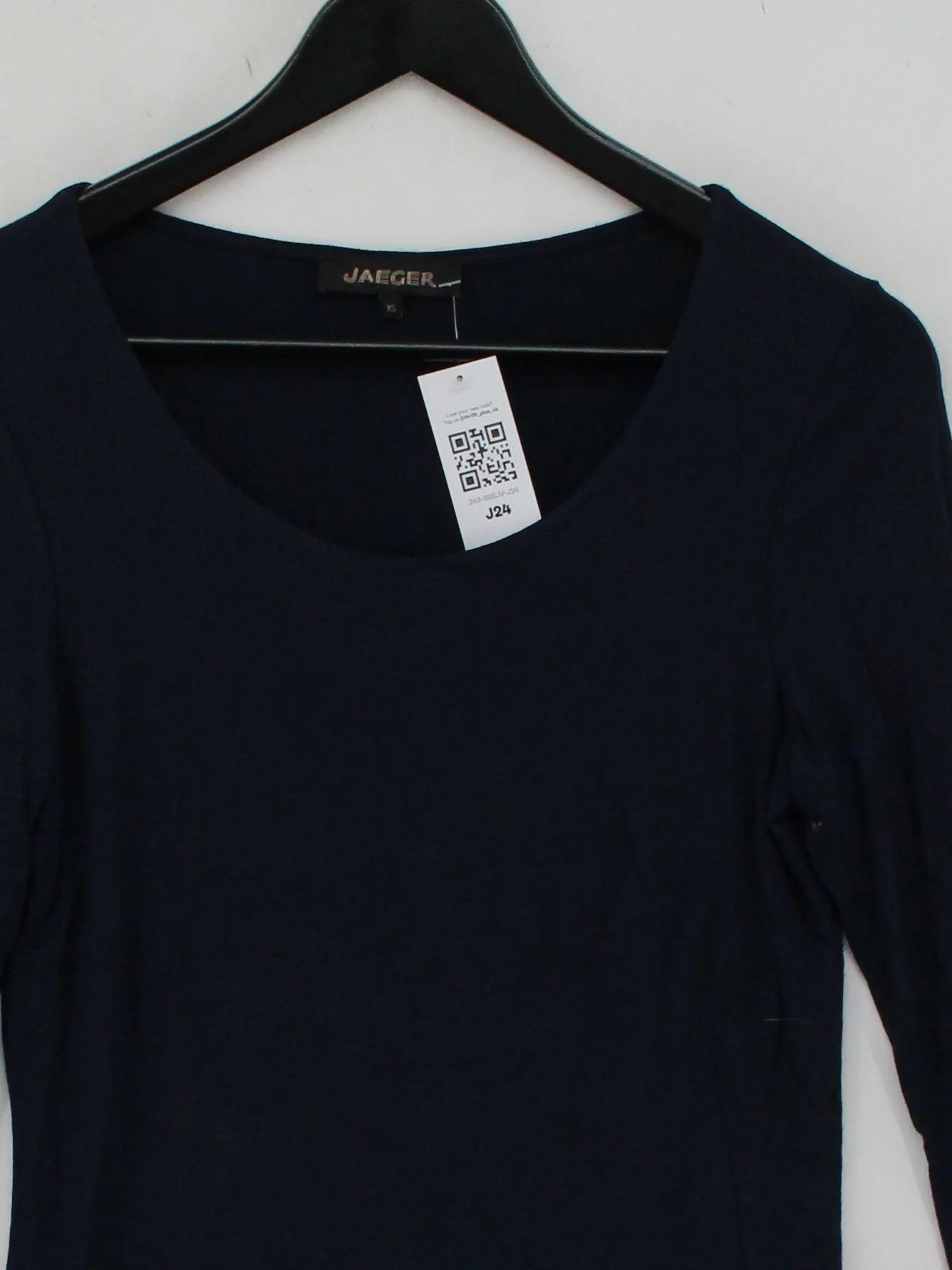 Jaeger Women's Top XS Blue Viscose with Elastane 3/4 Sleeve Round Neck Basic - Image 3
