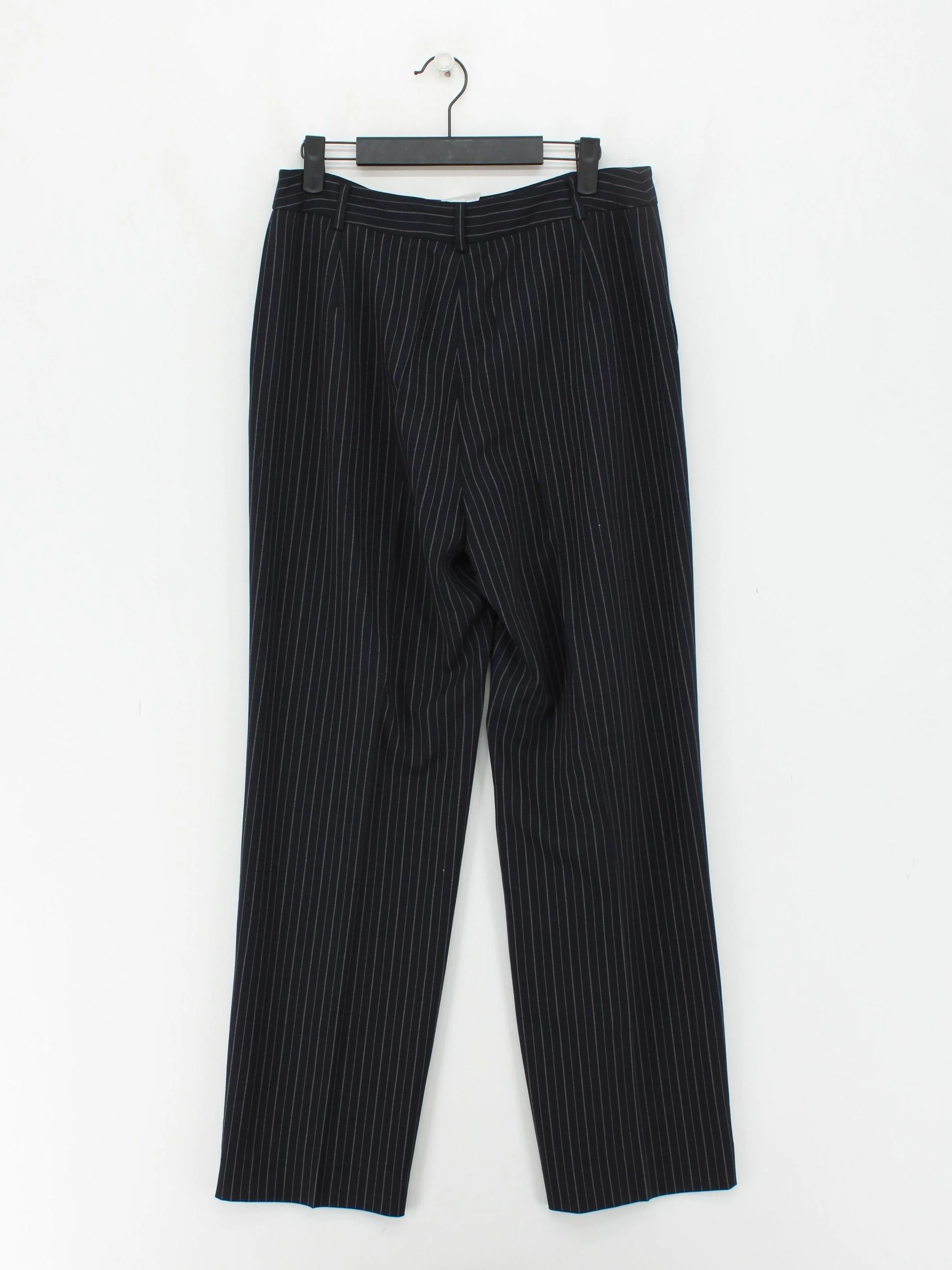 Jaeger Women's Trousers UK 14 Blue Striped Wool with Polyester Wide-Leg Chino - Image 2