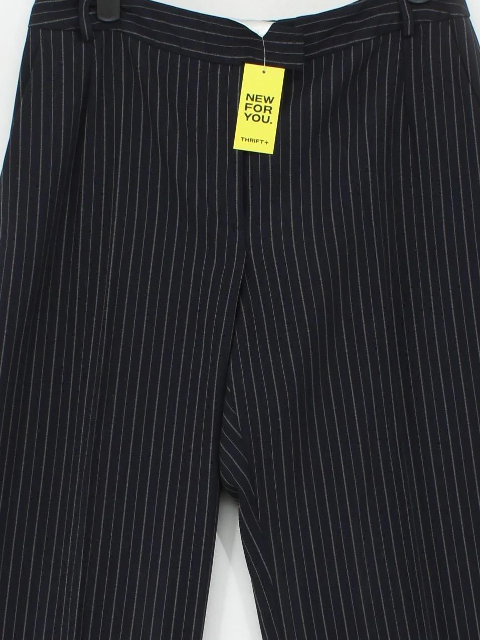 Jaeger Women's Trousers UK 14 Blue Striped Wool with Polyester Wide-Leg Chino - Image 3