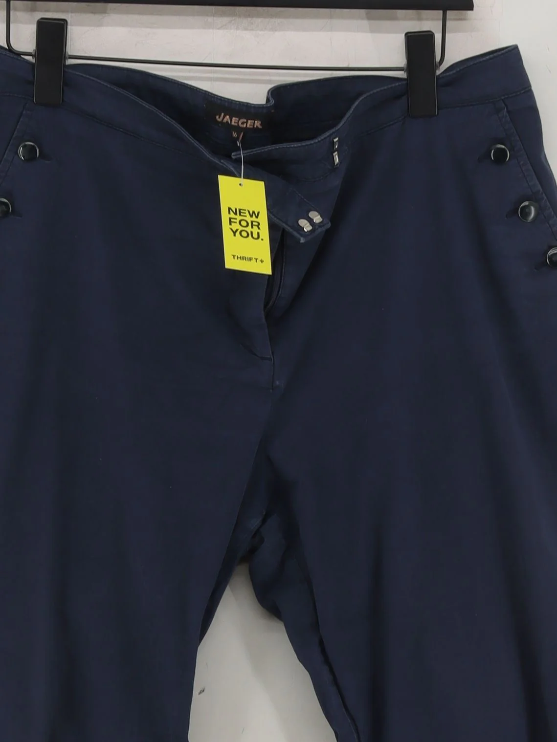 Jaeger Women's Trousers UK 16 Blue Cotton with Elastane Straight Capri - Image 3