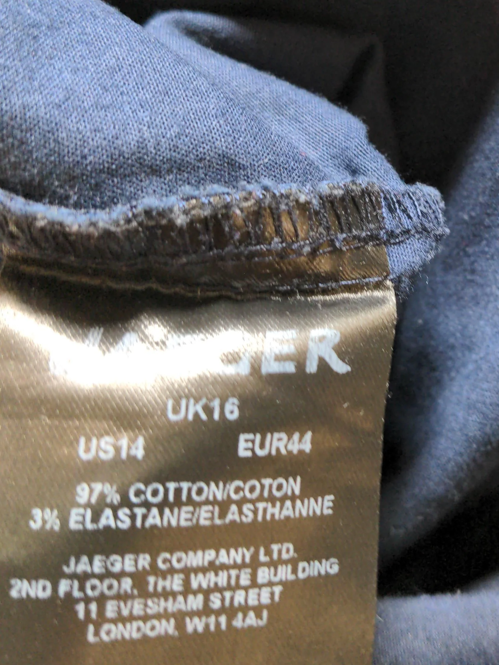 Jaeger Women's Trousers UK 16 Blue Cotton with Elastane Straight Capri - Image 7