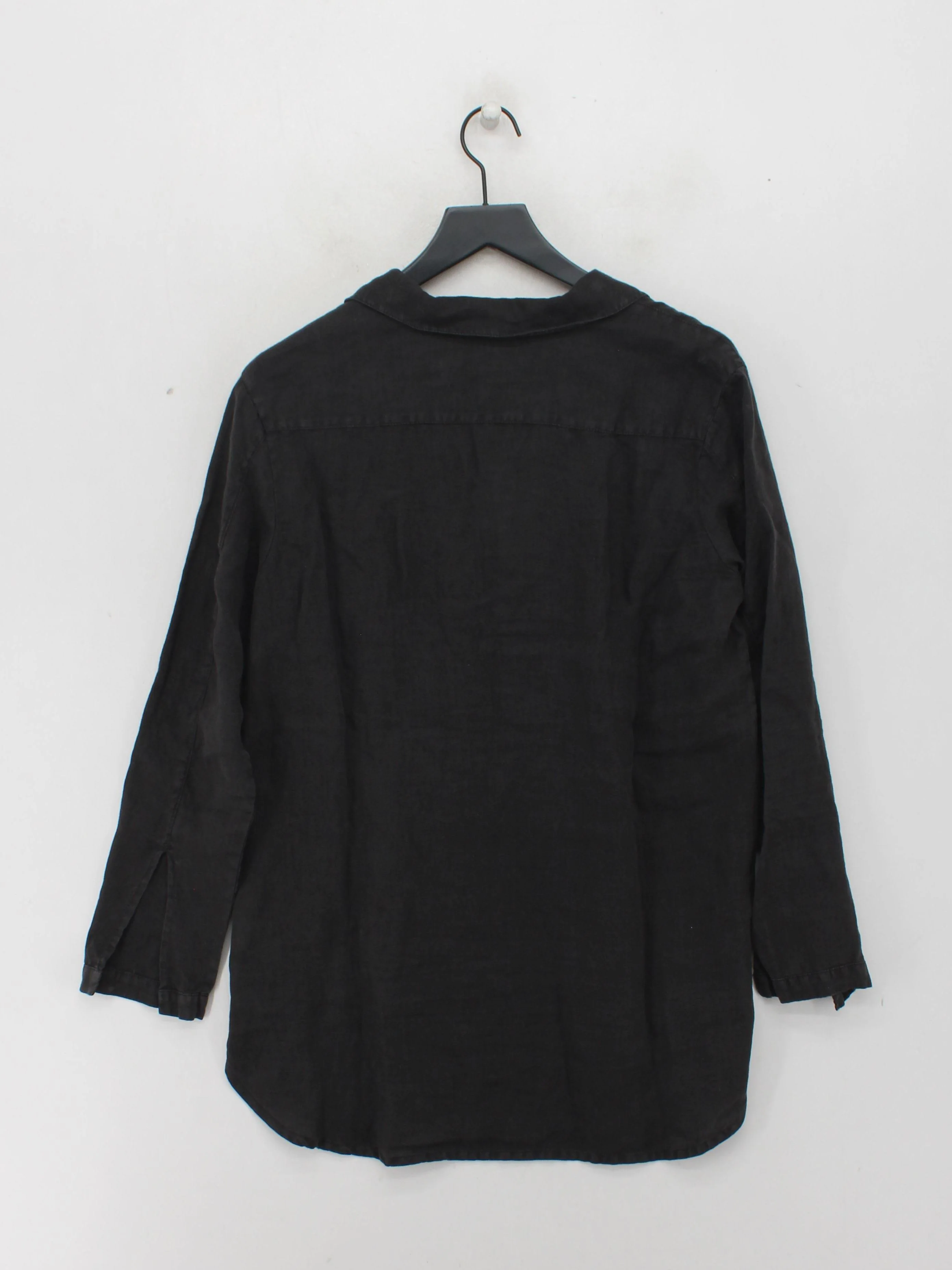 James Perse Women's Shirt L Black 100% Linen 3/4 Sleeve Collared Basic - Image 2