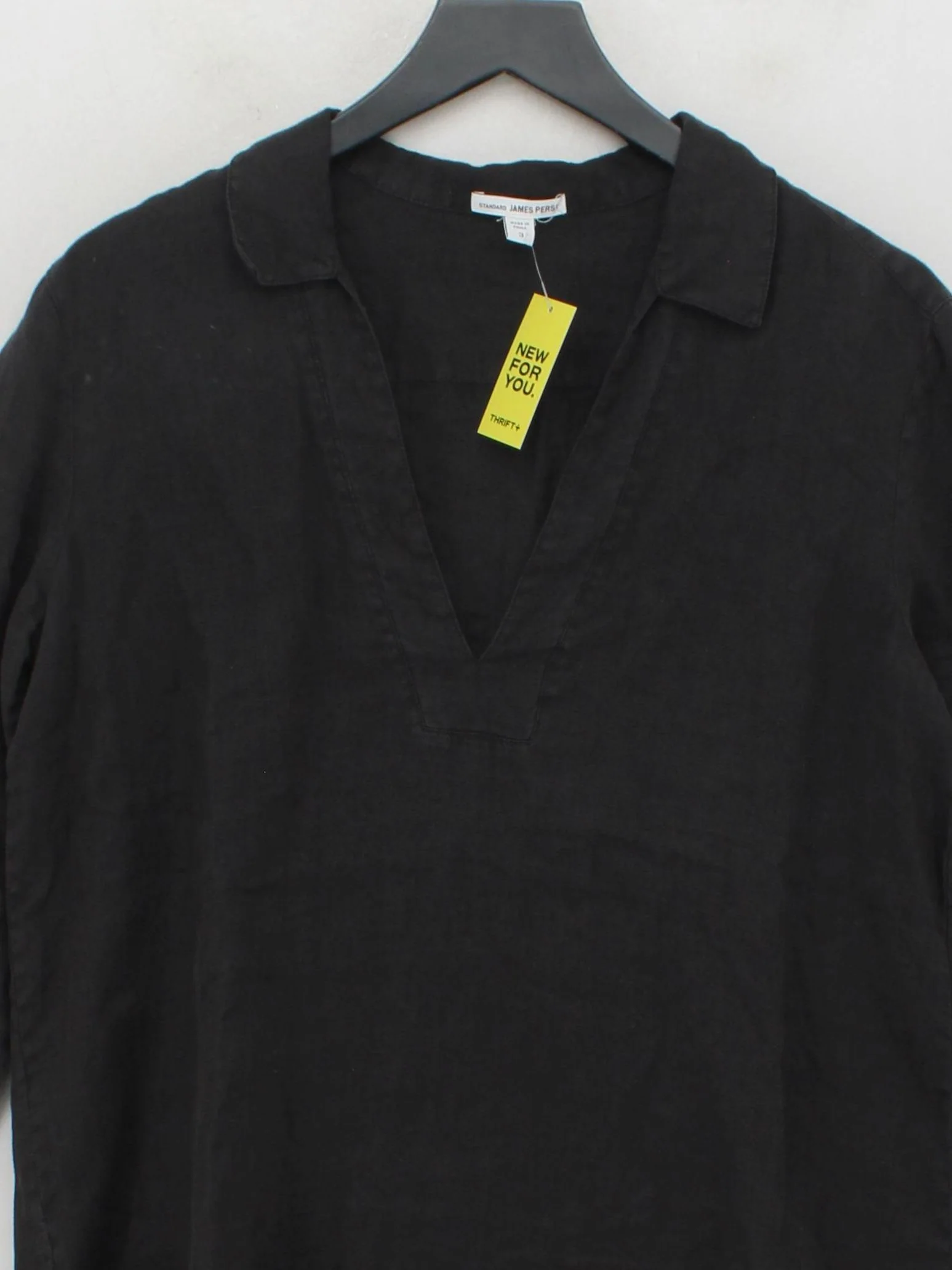 James Perse Women's Shirt L Black 100% Linen 3/4 Sleeve Collared Basic - Image 3