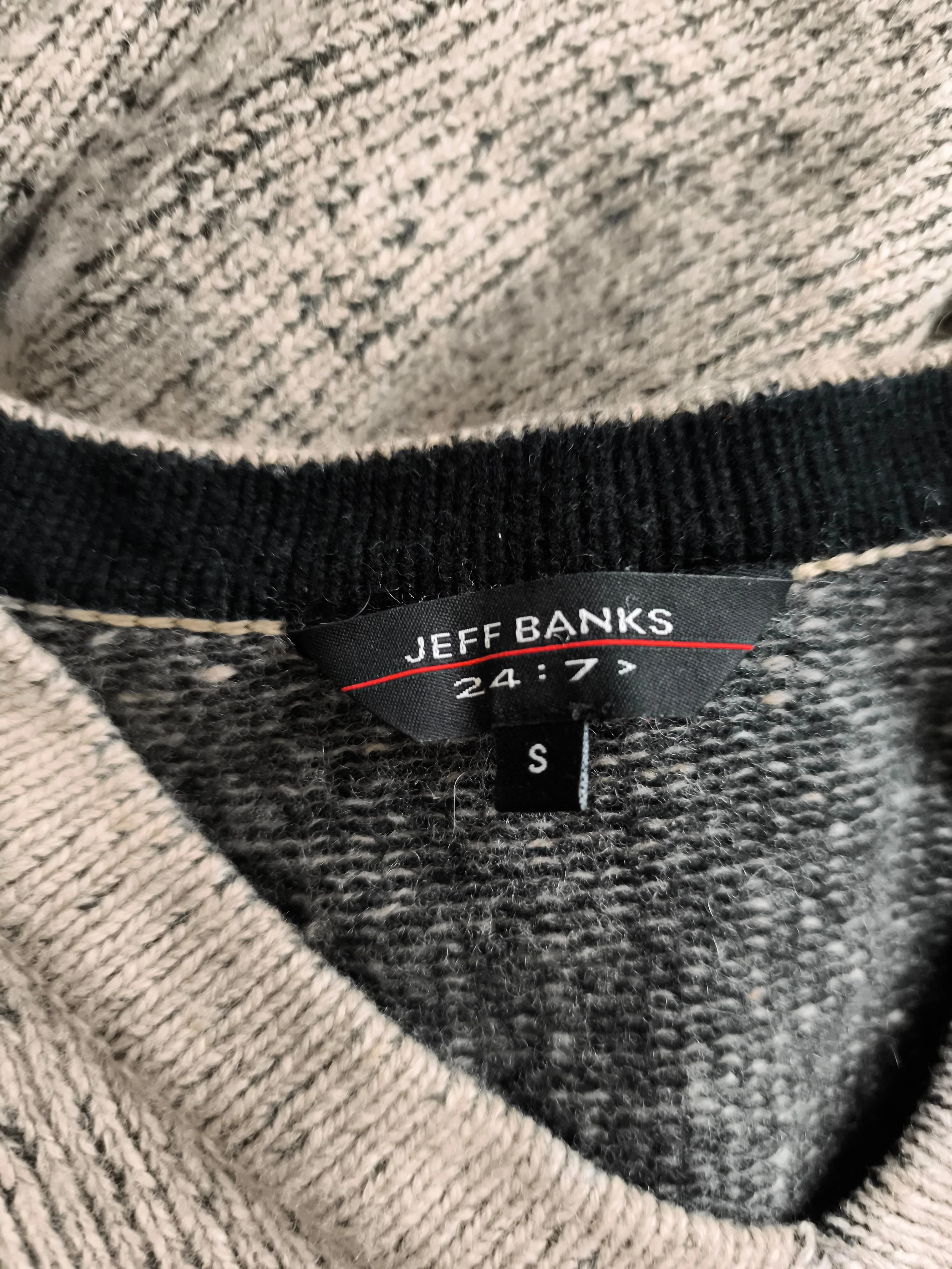 Jeff Banks Men's Jumper S Brown Cotton with Wool V-Neck Pullover - Image 5