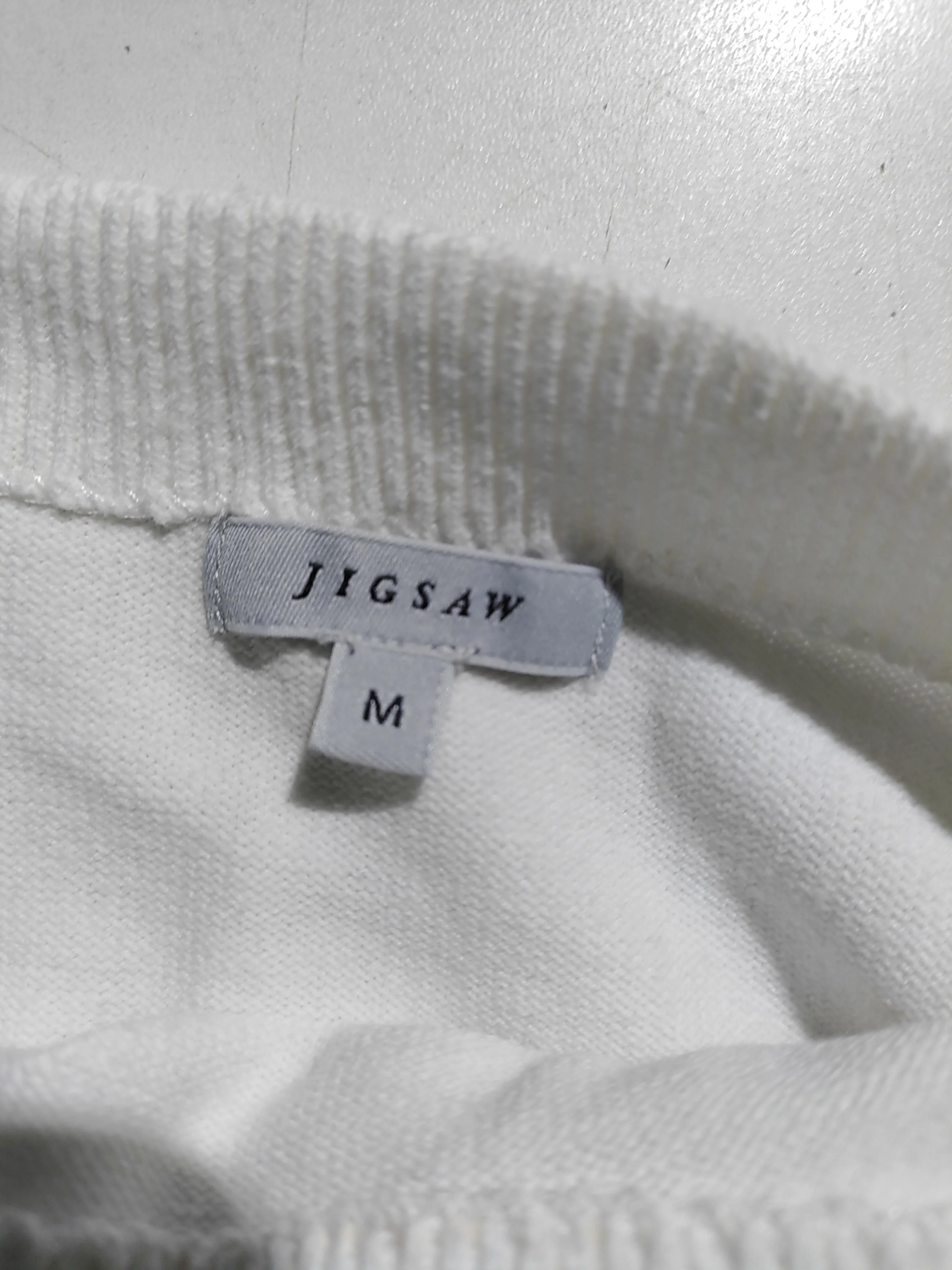 Jigsaw Men's Jumper M White Striped Cotton with Polyamide Round Neck Pullover - Image 6