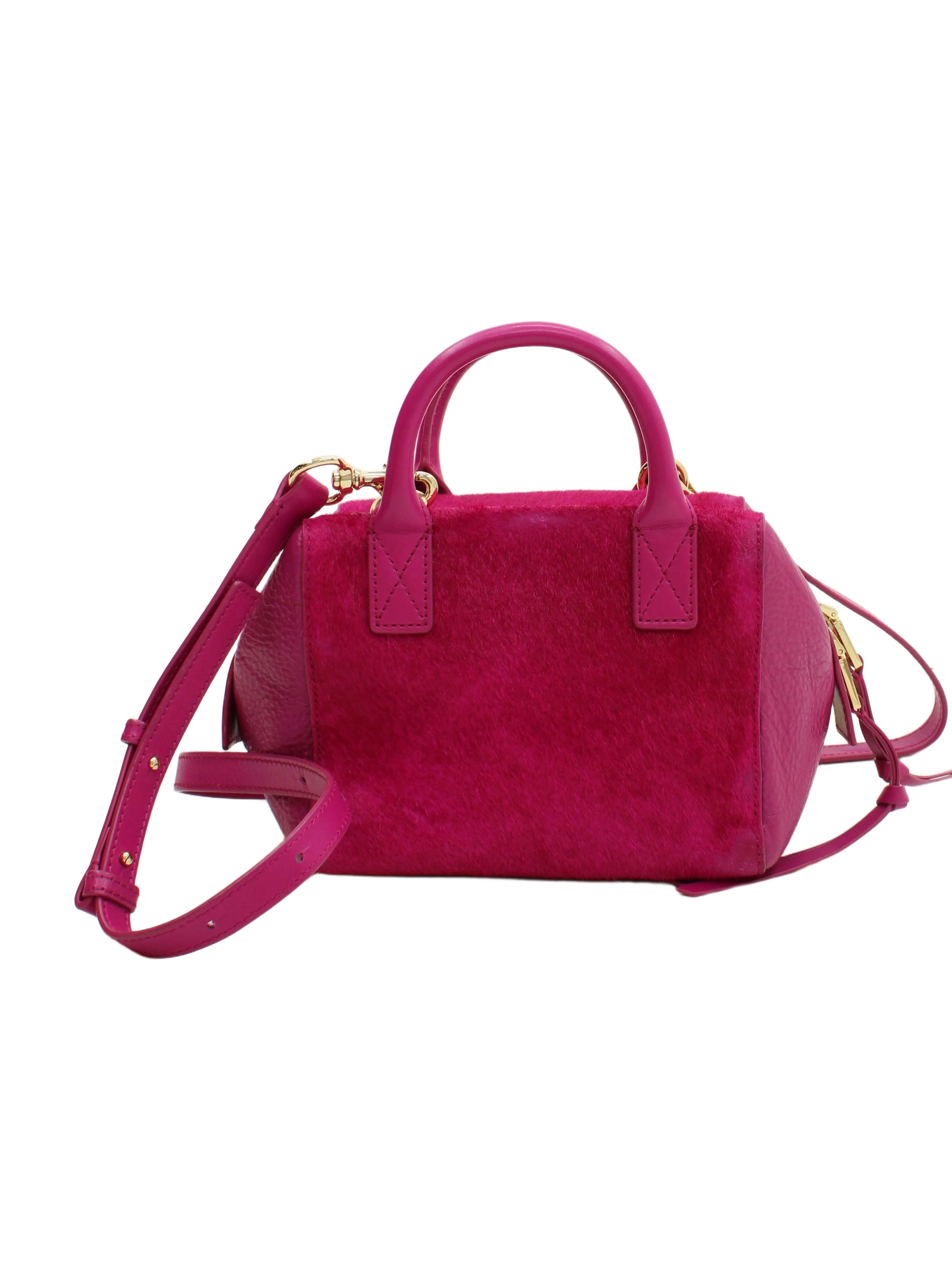 Jigsaw Women's Bag Pink Leather with Cotton, Animal Fur Shoulder Bag