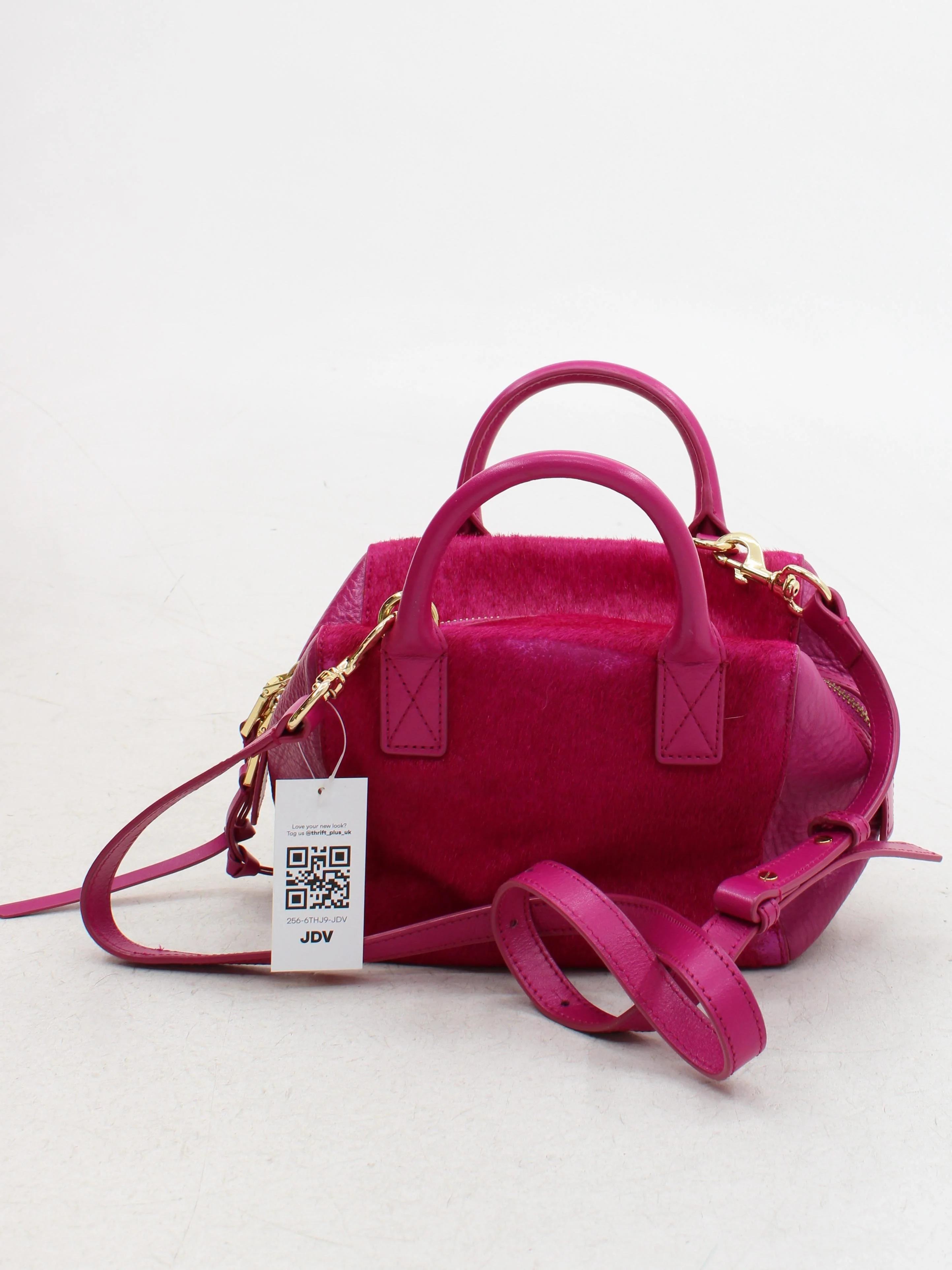 Jigsaw Women's Bag Pink Leather with Cotton, Animal Fur Shoulder Bag - Image 2