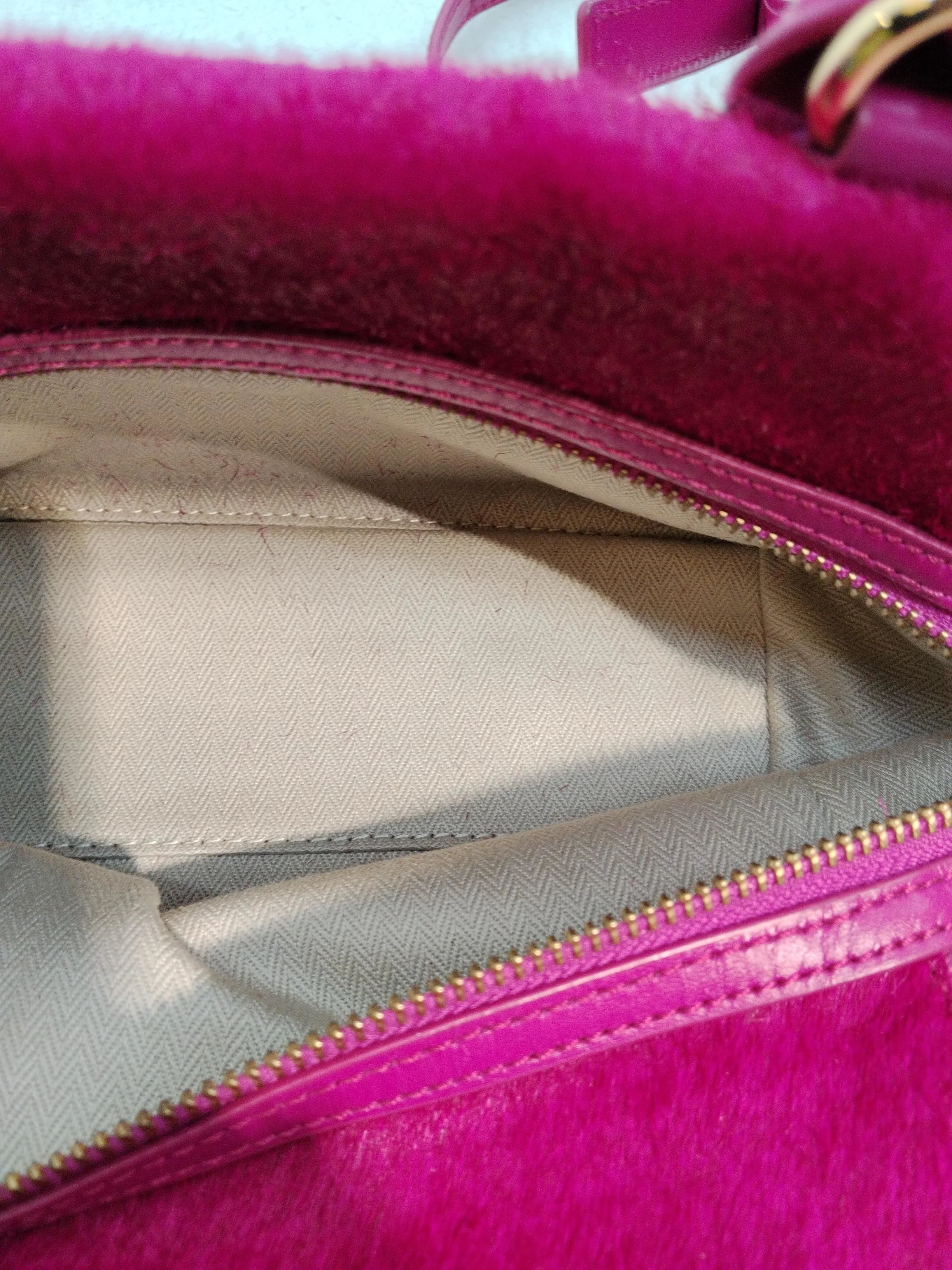 Jigsaw Women's Bag Pink Leather with Cotton, Animal Fur Shoulder Bag - Image 4