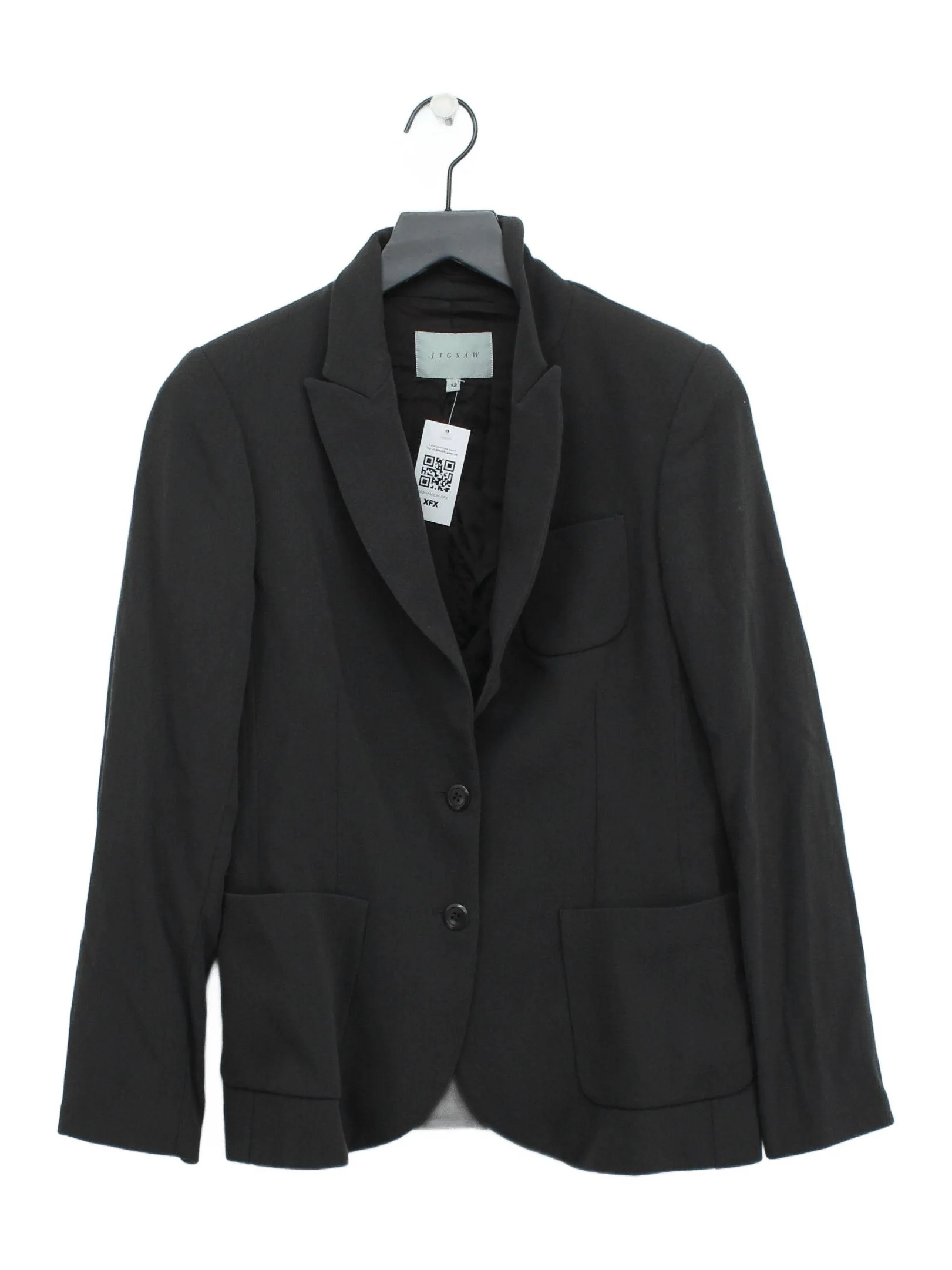 Jigsaw Women's Blazer UK 12 Black Wool with Polyester, Viscose Overcoat