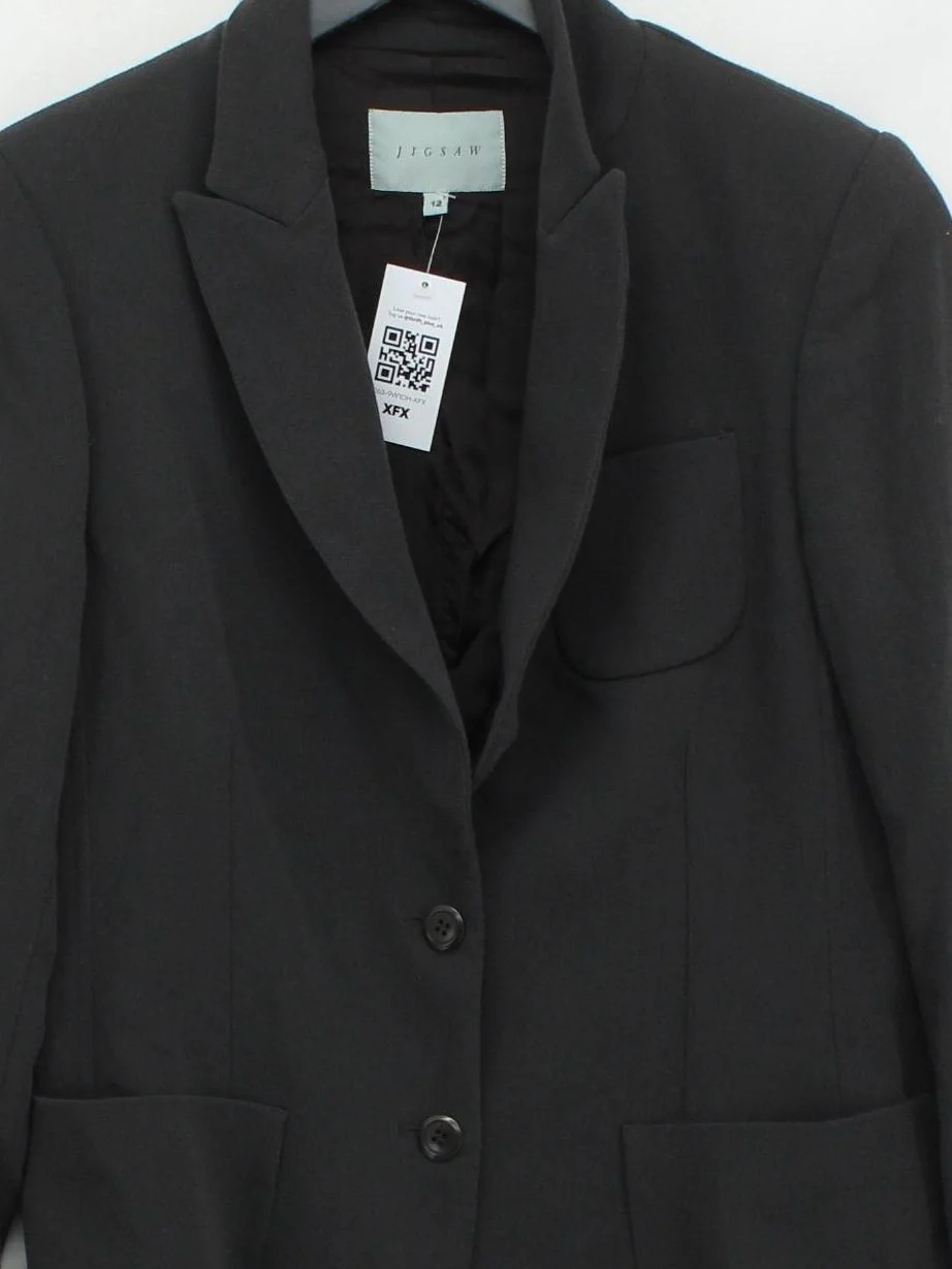 Jigsaw Women's Blazer UK 12 Black Wool with Polyester, Viscose Overcoat - Image 3