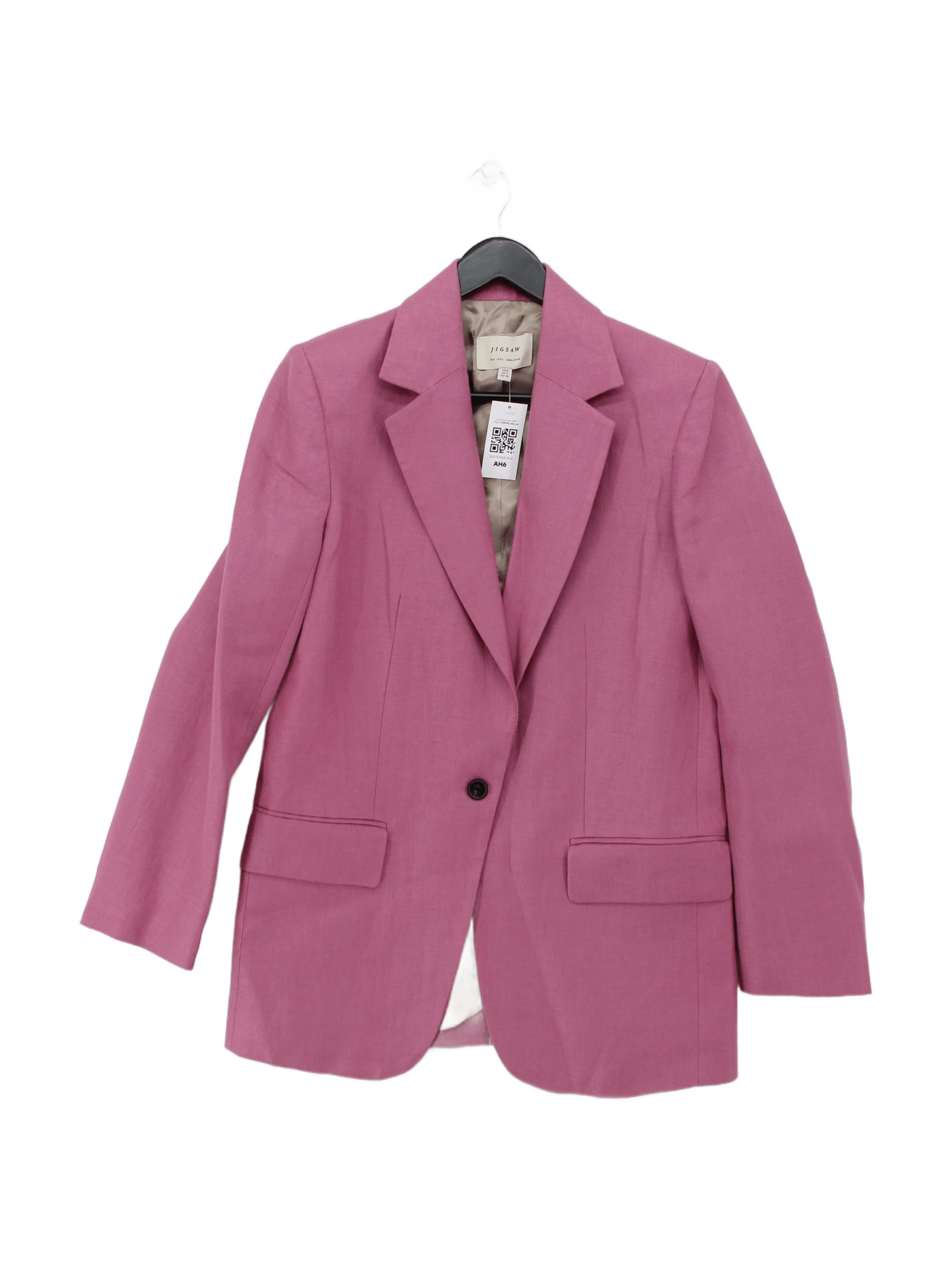 Jigsaw Women's Blazer UK 8 Pink Linen with Viscose, Acetate, Polyester Overcoat