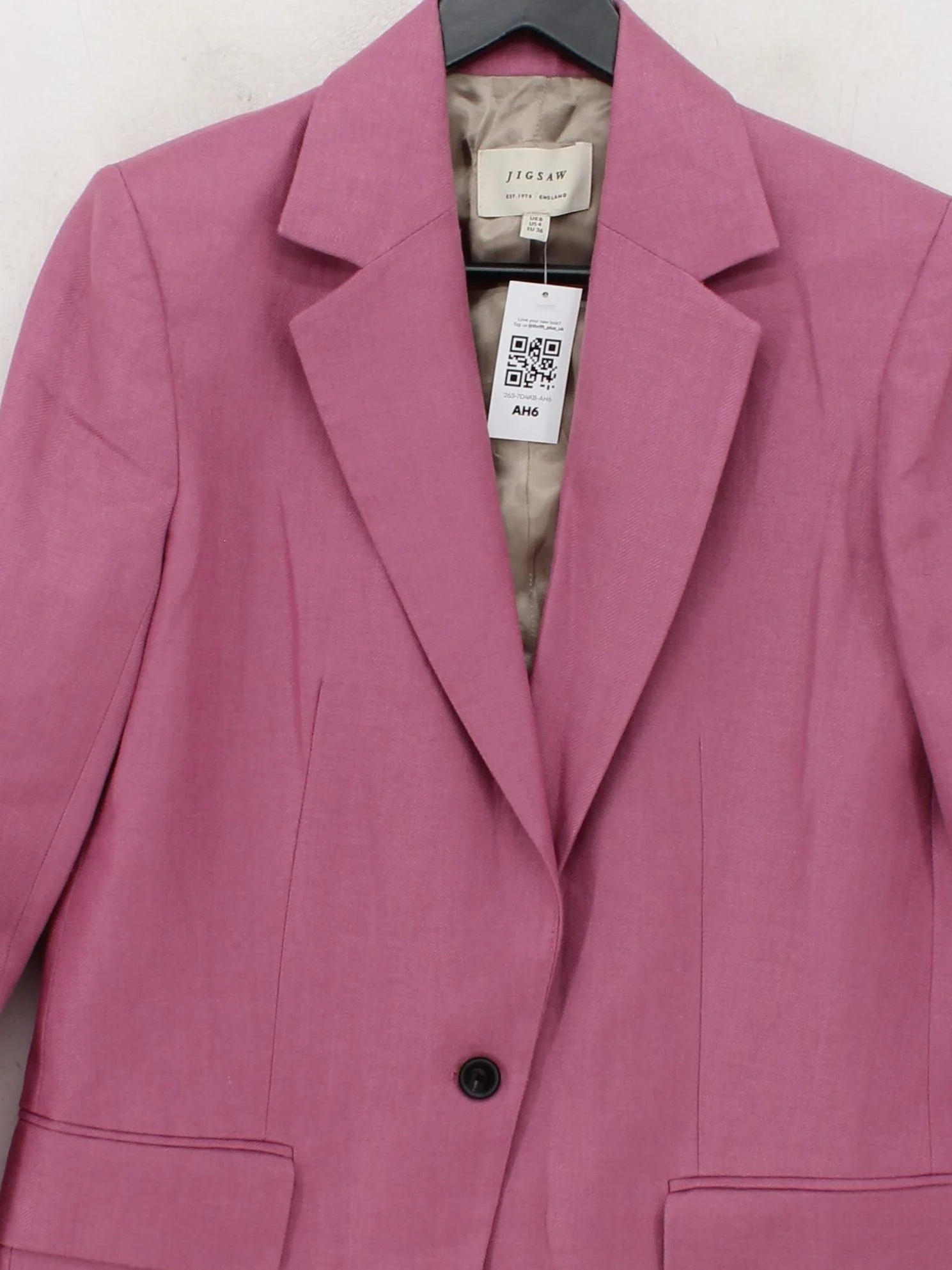 Jigsaw Women's Blazer UK 8 Pink Linen with Viscose, Acetate, Polyester Overcoat - Image 3