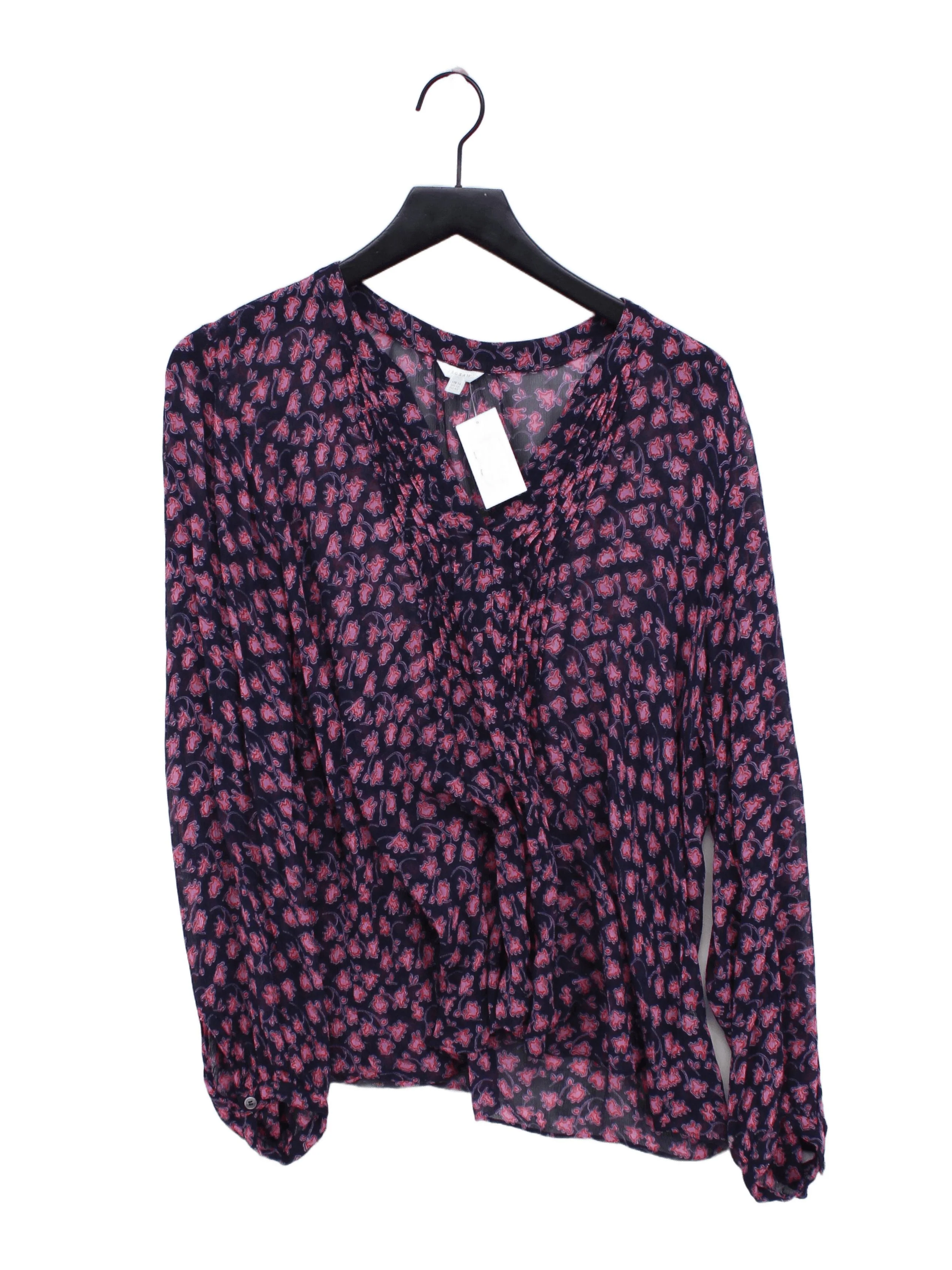Jigsaw Women's Blouse L Blue Floral 100% Viscose Long Sleeve V-Neck Basic