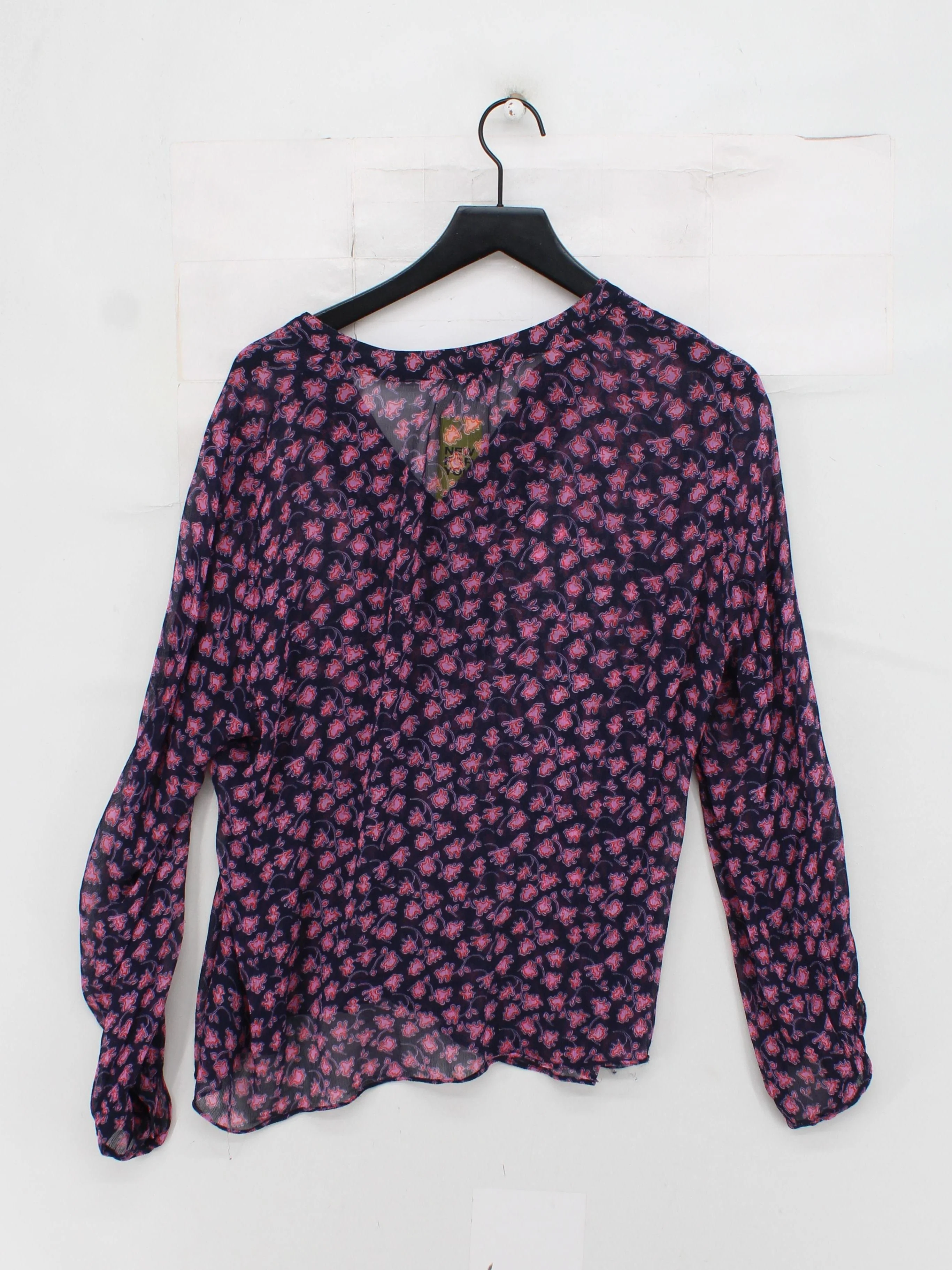 Jigsaw Women's Blouse L Blue Floral 100% Viscose Long Sleeve V-Neck Basic - Image 2