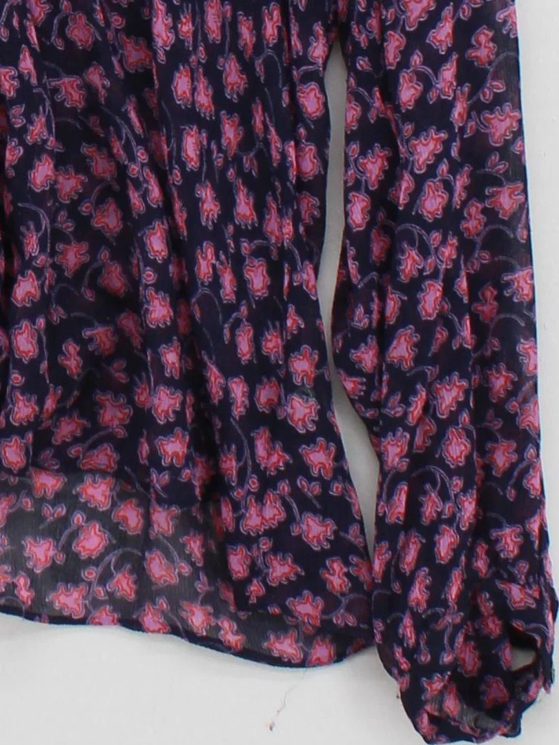 Jigsaw Women's Blouse L Blue Floral 100% Viscose Long Sleeve V-Neck Basic - Image 4