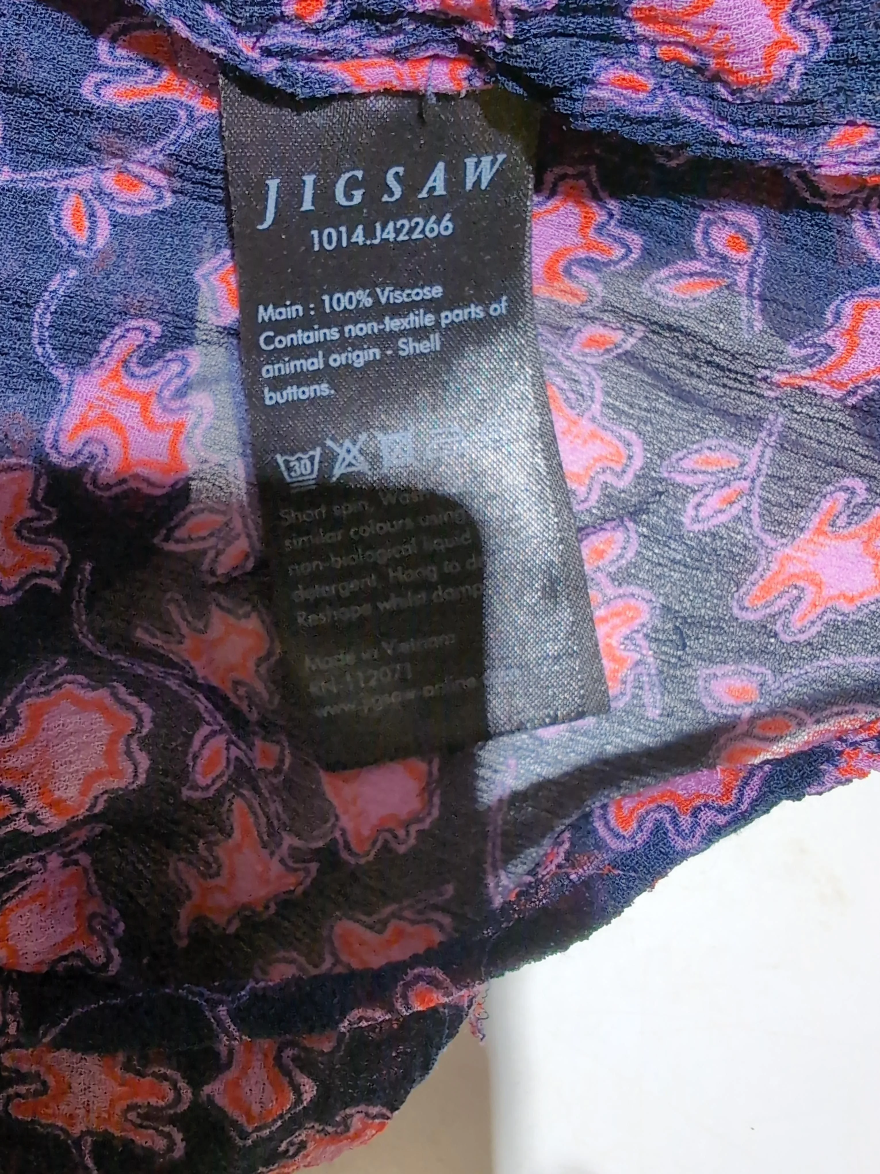 Jigsaw Women's Blouse L Blue Floral 100% Viscose Long Sleeve V-Neck Basic - Image 6