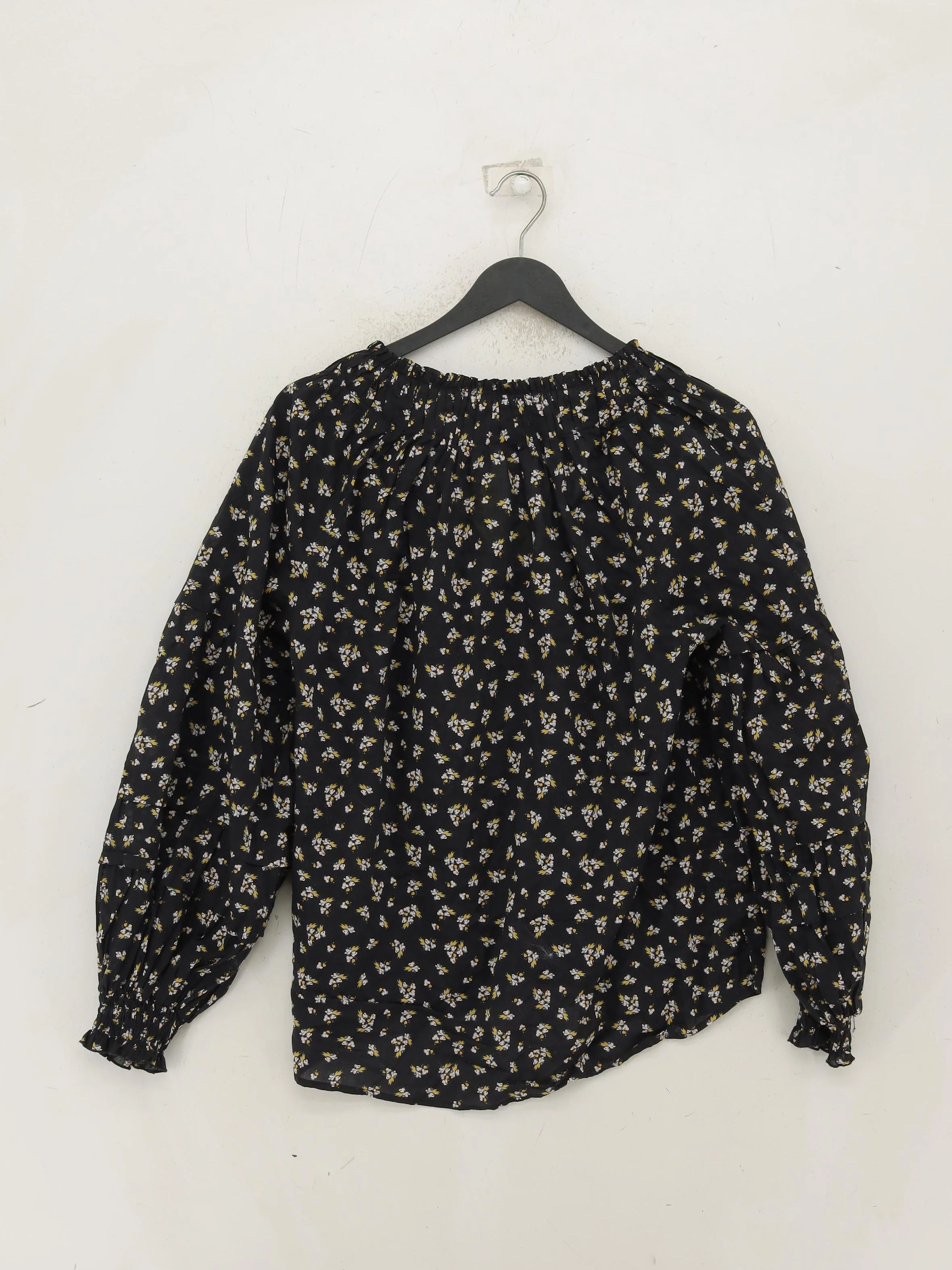 Jigsaw Women's Blouse M Black Floral 100% Cotton Long Sleeve V-Neck Basic - Image 2