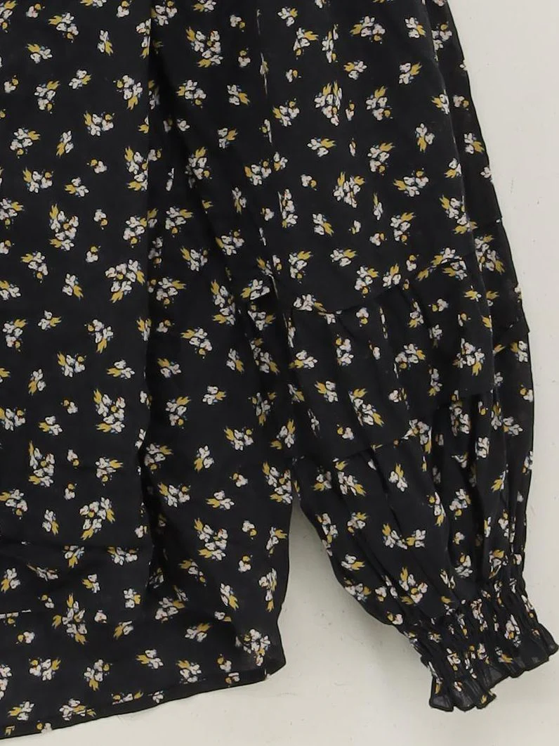 Jigsaw Women's Blouse M Black Floral 100% Cotton Long Sleeve V-Neck Basic - Image 4