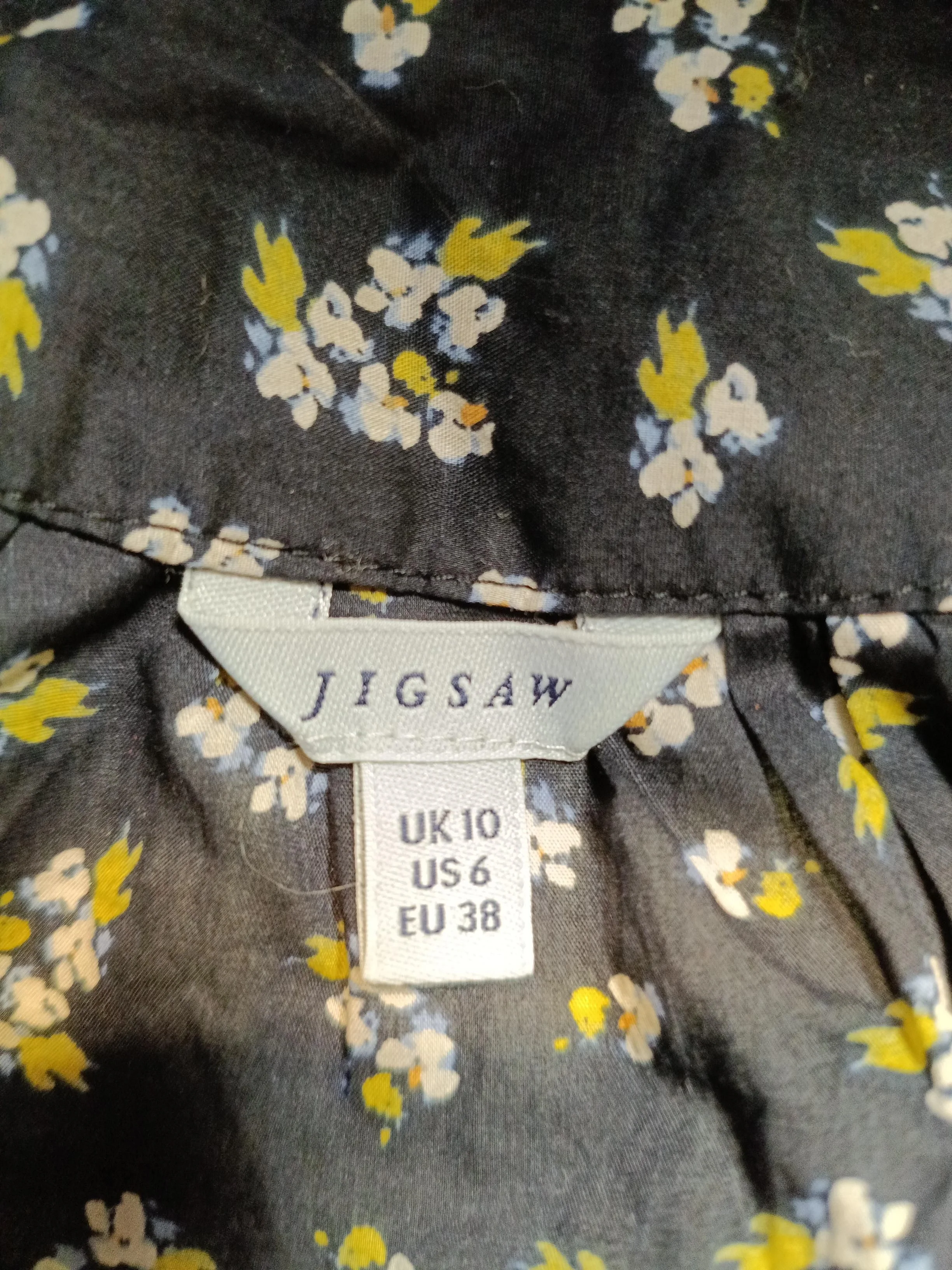 Jigsaw Women's Blouse M Black Floral 100% Cotton Long Sleeve V-Neck Basic - Image 5