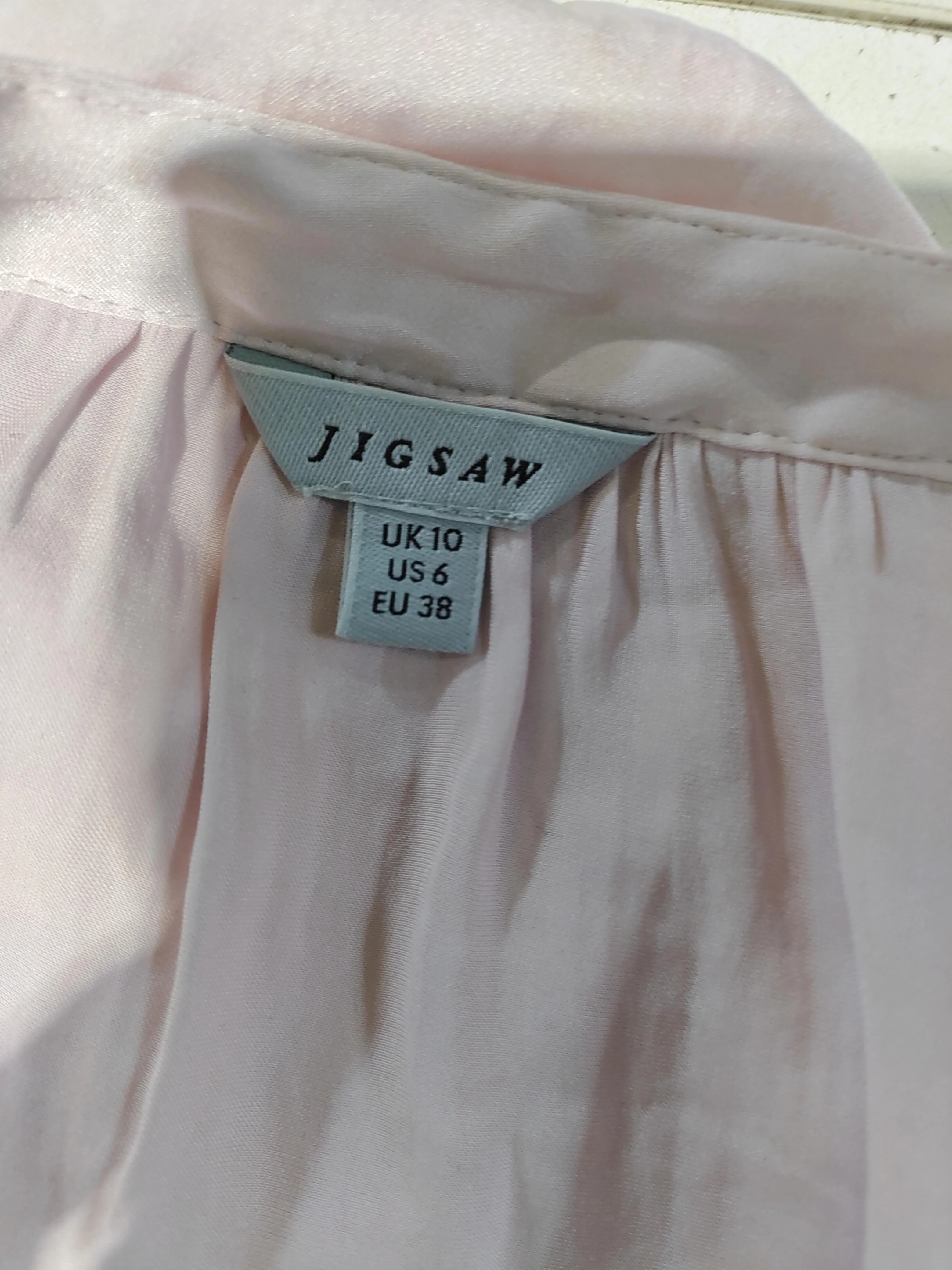 Jigsaw Women's Blouse UK 10 Pink 100% Polyester Long Sleeve V-Neck Basic - Image 5