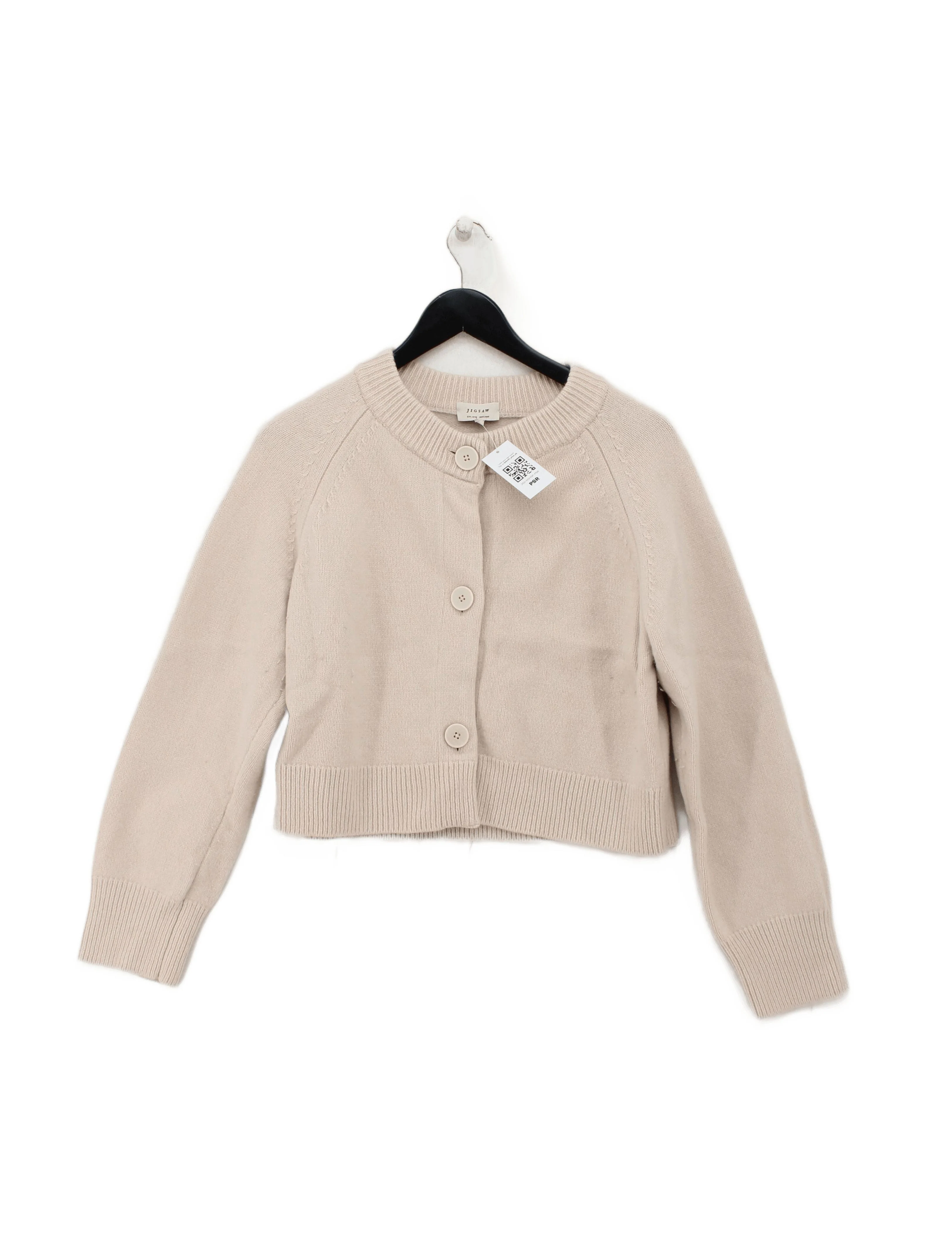 Jigsaw Women's Cardigan L Cream 100% Wool Round Neck Cardigan