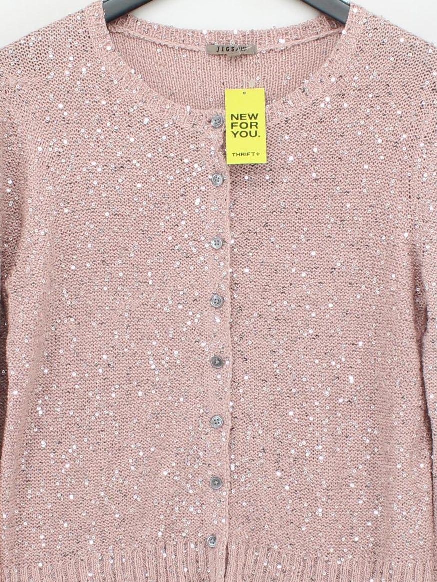 Jigsaw Women's Cardigan L Pink Polyester with Cotton Round Neck Cardigan - Image 3