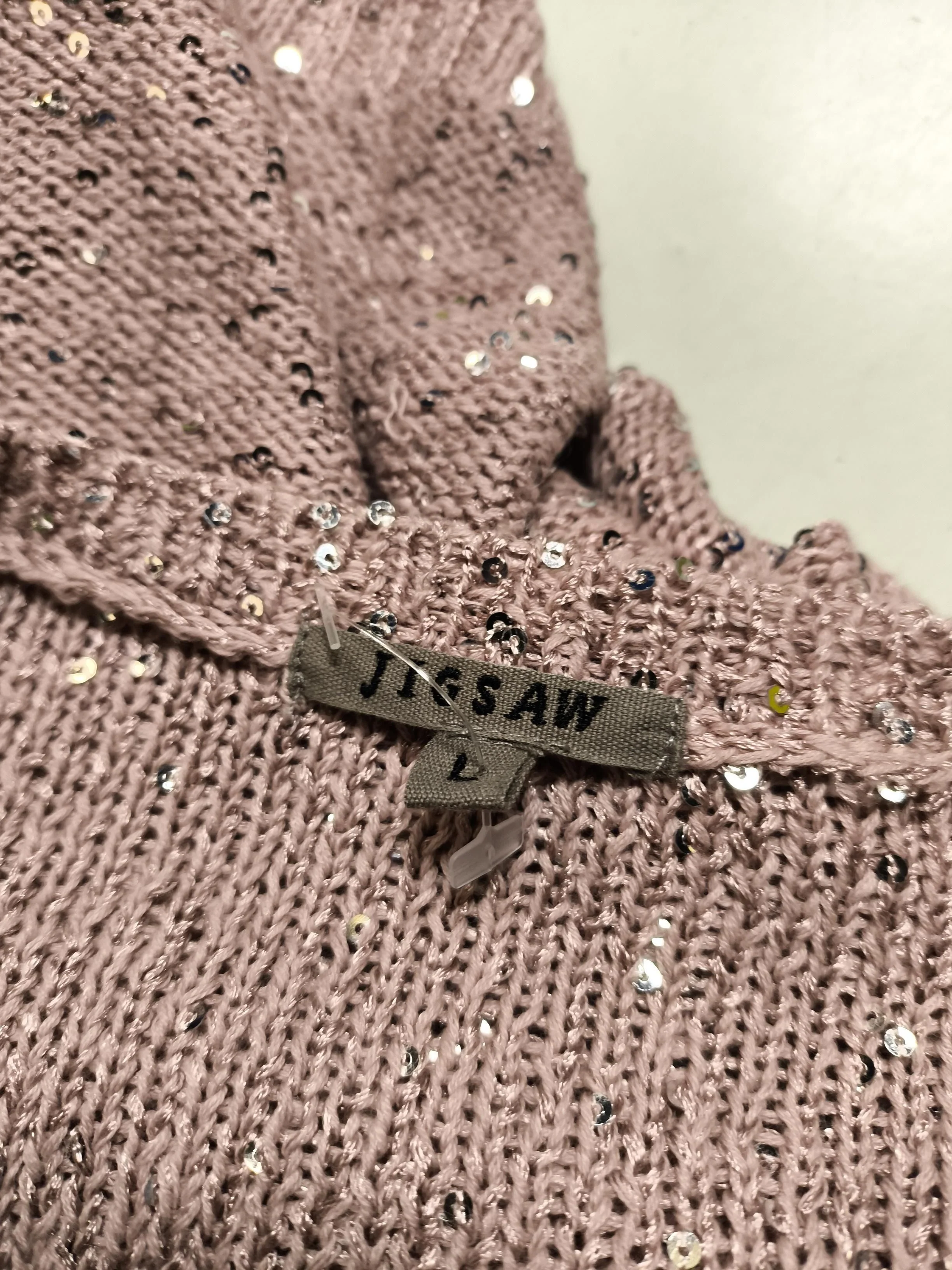 Jigsaw Women's Cardigan L Pink Polyester with Cotton Round Neck Cardigan - Image 5