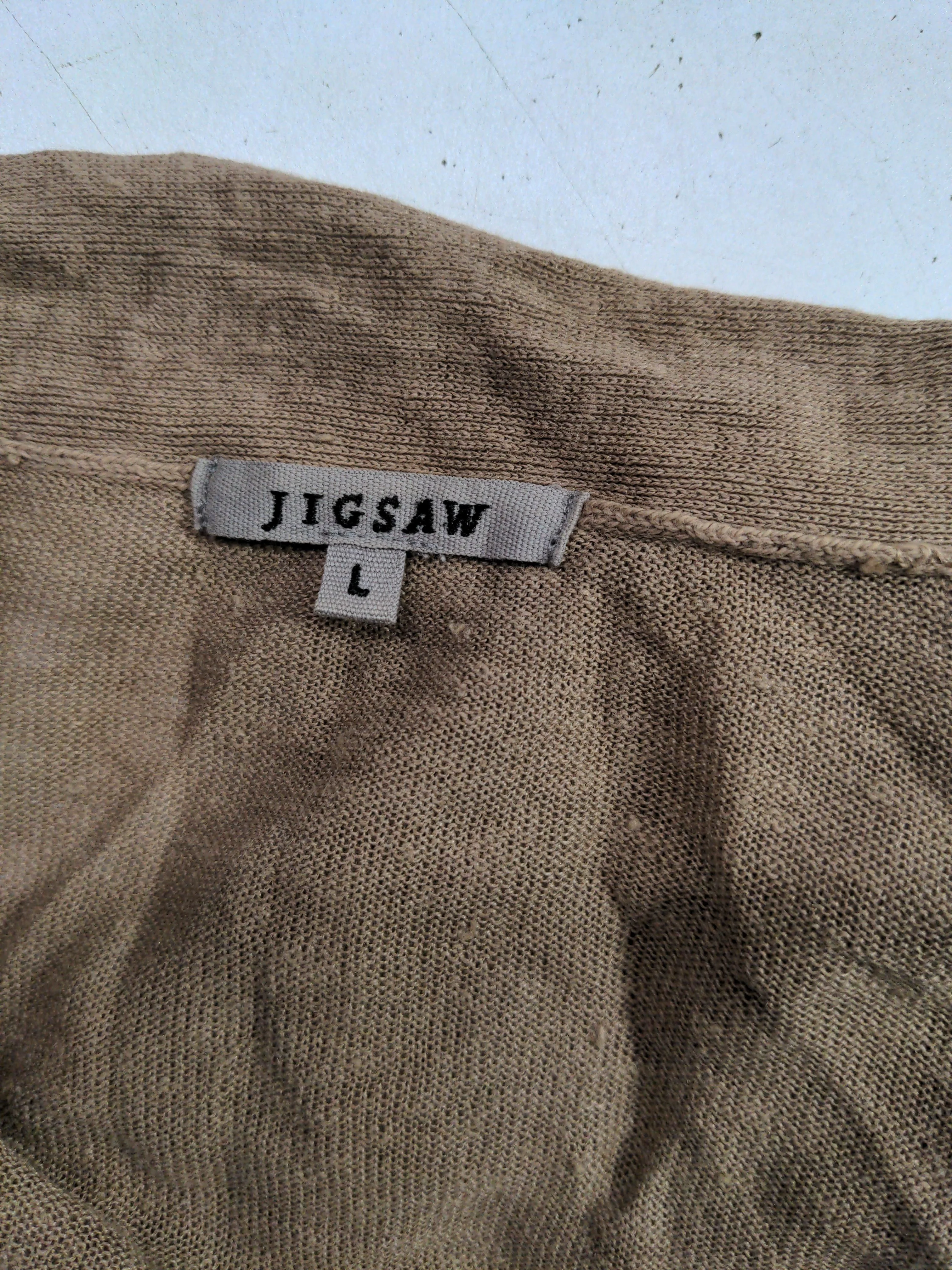 Jigsaw Women's Cardigan L Tan 100% Linen V-Neck Cardigan - Image 6